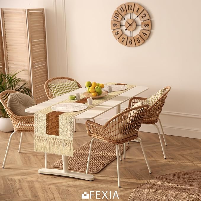 FEXIA Boho Table Runner 36 Inches Long Macrame Summer Decor Coffee Table Cover Farmhouse Stylewith Tassels for Party Bohemian Rustic Wedding Bridal Shower Dining Room Middle Brown (12x36 Inches)