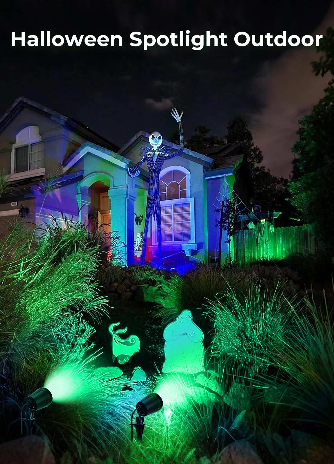 Gmalos Halloween Spotlights Outdoor, 120V Plug-in Christmas Spot Light, 5000K LED Landscape Lighting with 5 Color Lenses (Red Green Blue Purple Yellow), IP67 Waterproof, 2 Pack