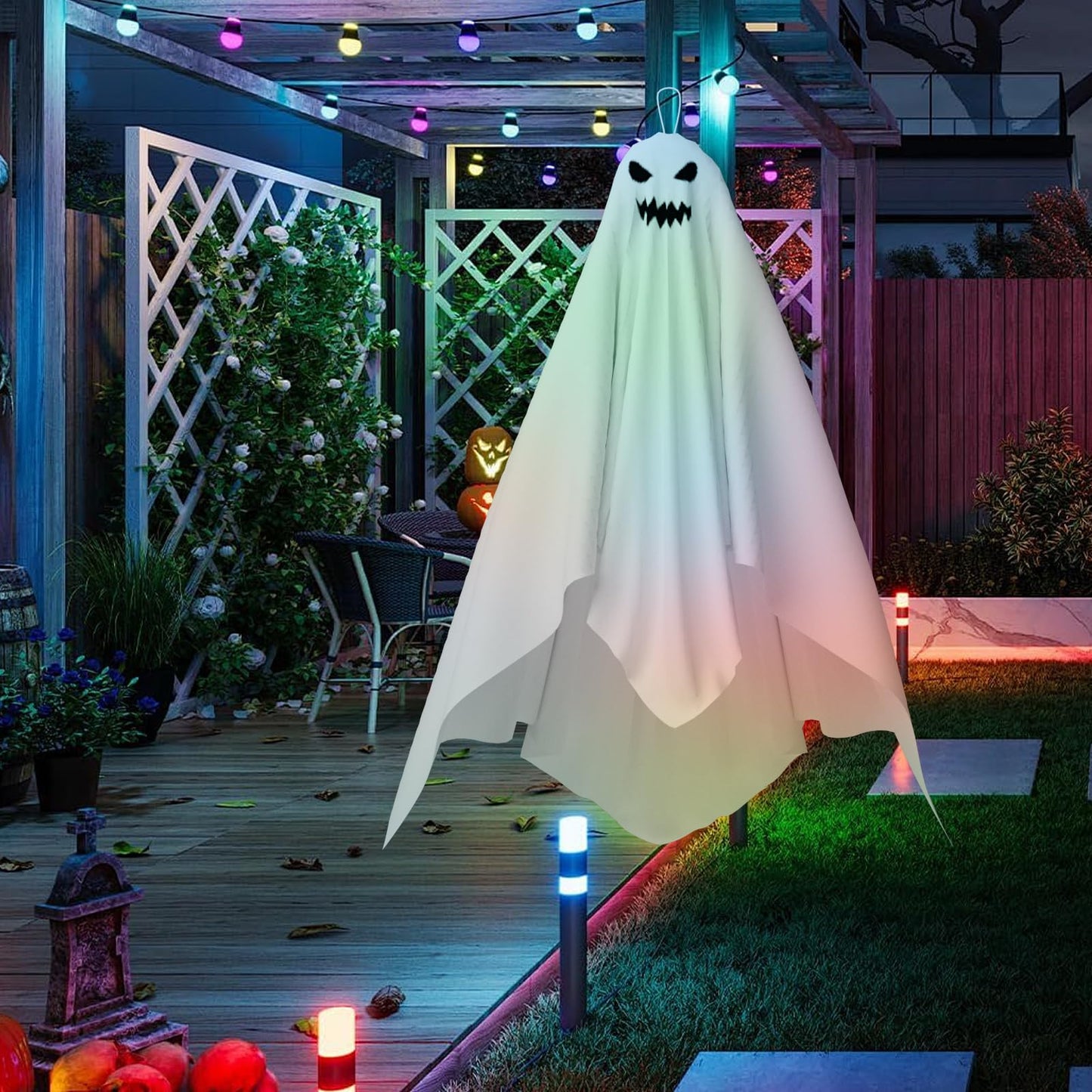31 Inch Halloween Hanging Ghosts Decoration Outdoor, Indoor Cute Flying White Ghost Decor for Home Halloween Party, Porch, Yard, Garden, Spooky Stuff Props (4 PCS Ghost)
