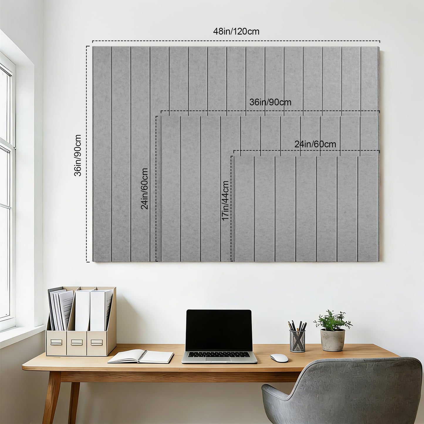 Lightomorrow Bulletin Board, 24 x 18 inches Felt Board Decorative Pin Board, 4' x 3' Cork Board Alternative for Wall, Foldable Photo Board with 20 Pushpins - Gray Stripes