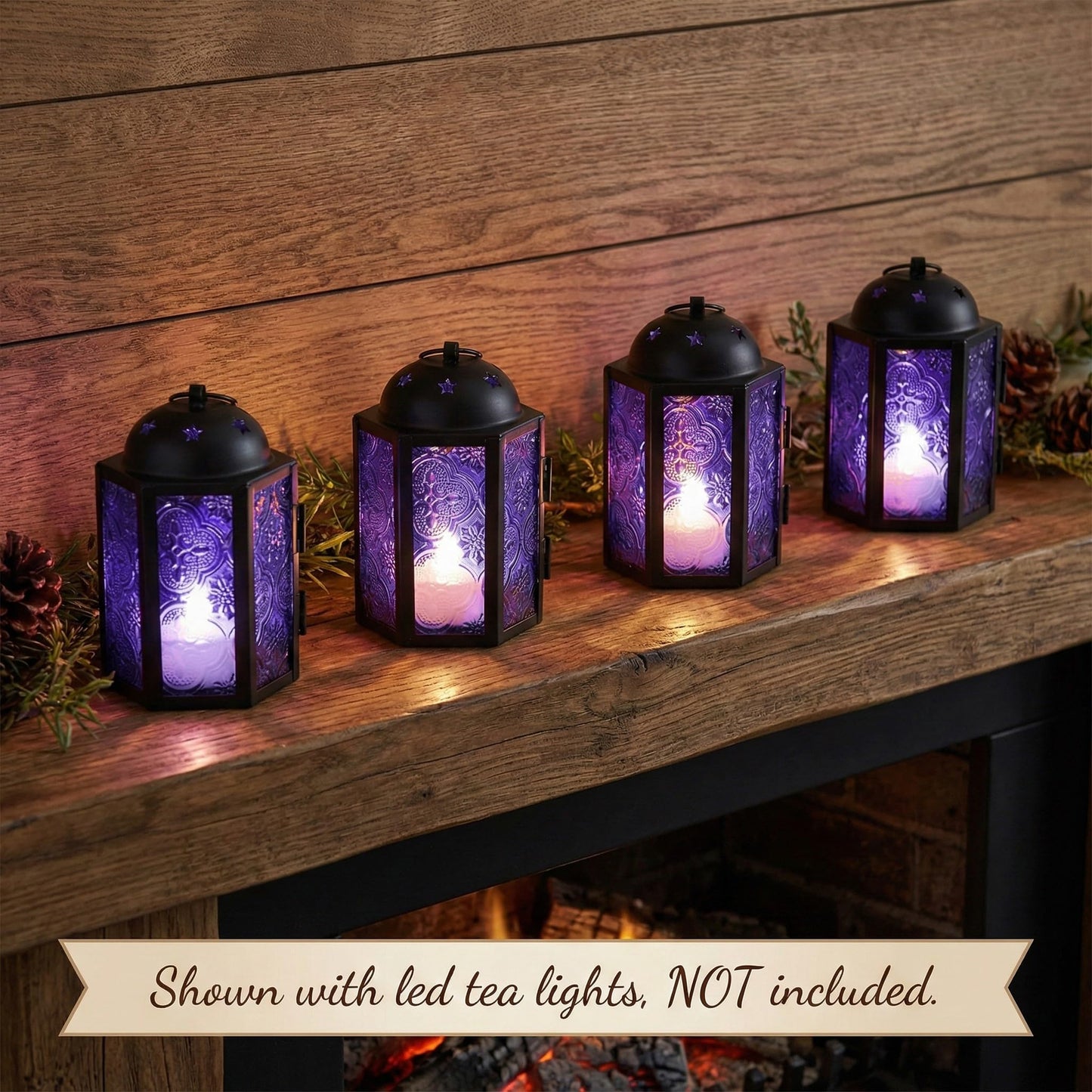 Vela Lanterns Decorative Indoor Mini Tea Light Candle Holders, Purple