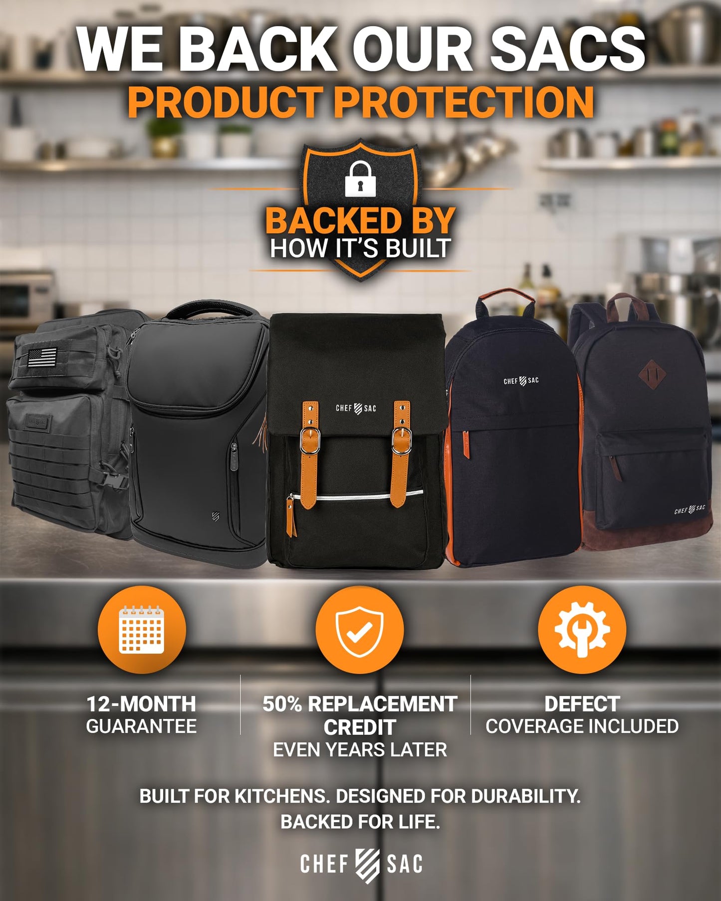 Chef Knife Bag Vintage Backpack VINTAGE, Professional Knife Carrying Case for Chefs & Culinary Students, 30+ Pockets, Holds 10" Knives, Water-Resistant 600D Material (Night Black)