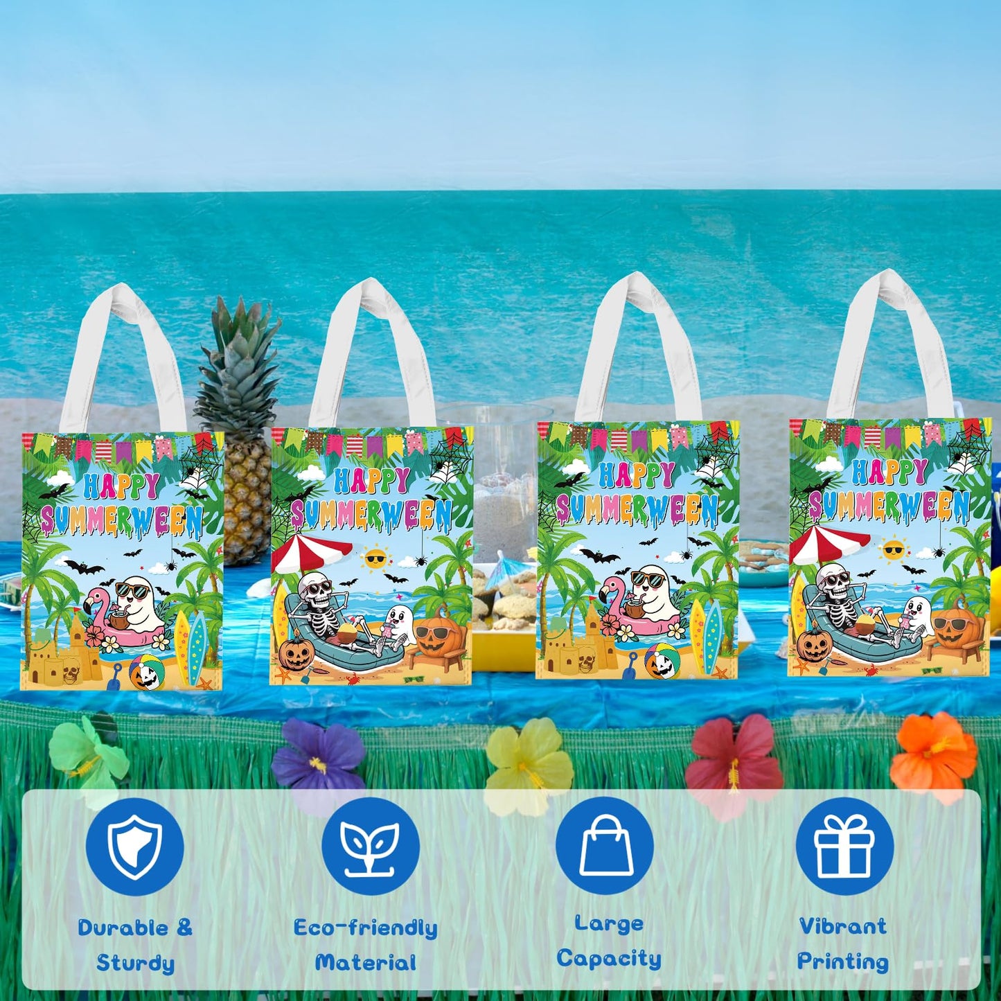 Ertyjikg 20PCS Summerween Gift Bags - Happy Summerween Decorations, Non-Woven Reusable Goodie Favor Bags for Halloween In Summer Party Supplies