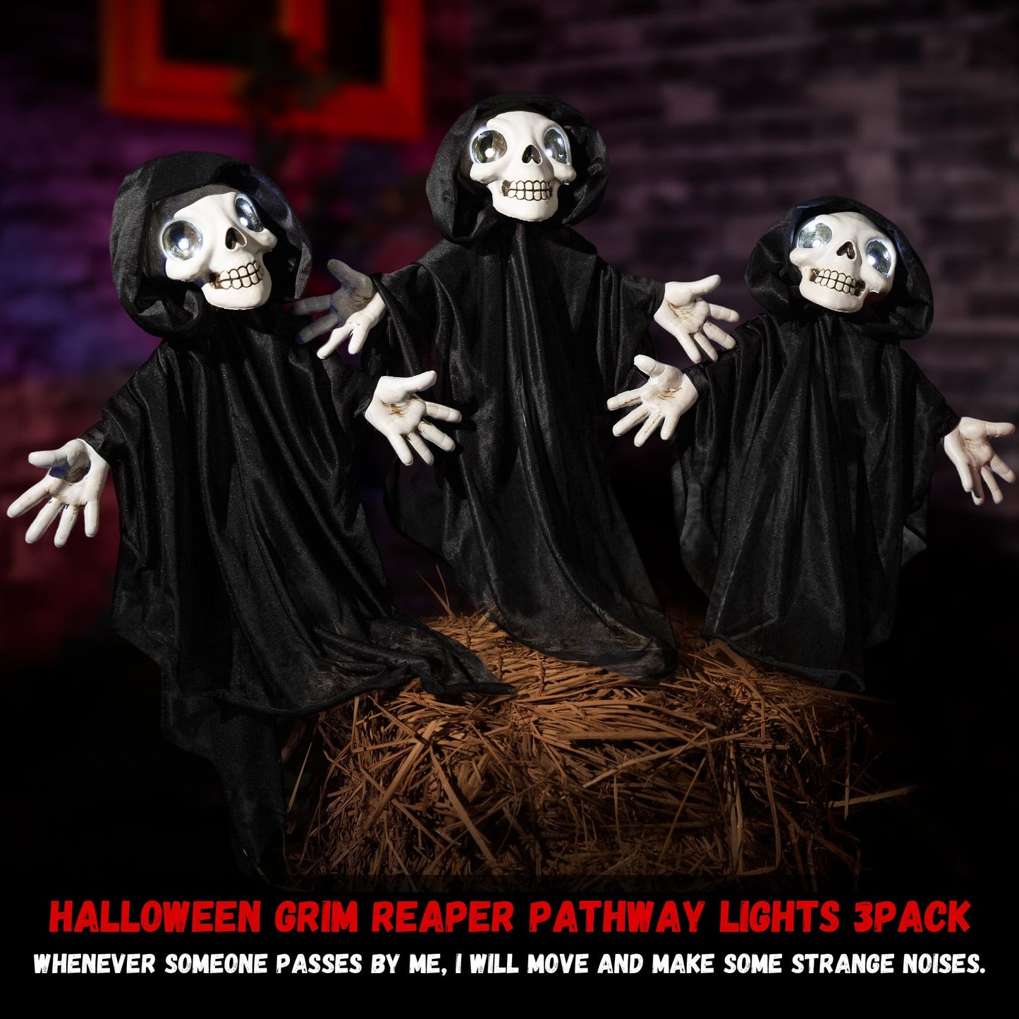 Halloween Outdoor Decoration, Halloween Grim Reaper Pathway Lights with Timer, Landscape LED Path Light Stakes, Sidewalk Glowing Lamp, Walkway Lighting Decorative for Garden, Patio, Yard Lawn, (3pack)