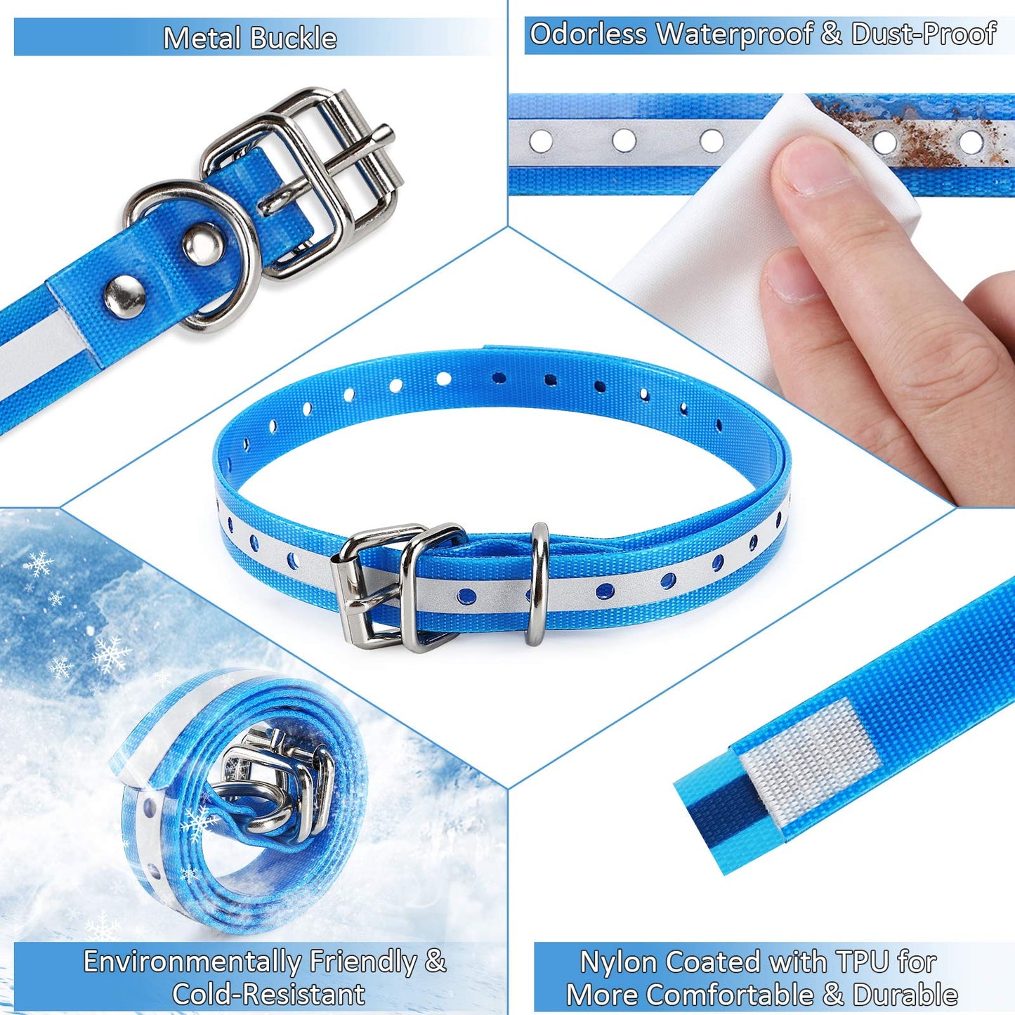 LuckinPET Replacement Collar Strap, Compatible with Petsafe,PATPET,Sportdog,Garmin,Dogtra,etc Most Training Collar/Fence Reciever, 3/4',Reflective,Adjustable,Metal Buckled,Waterproof (Blue)