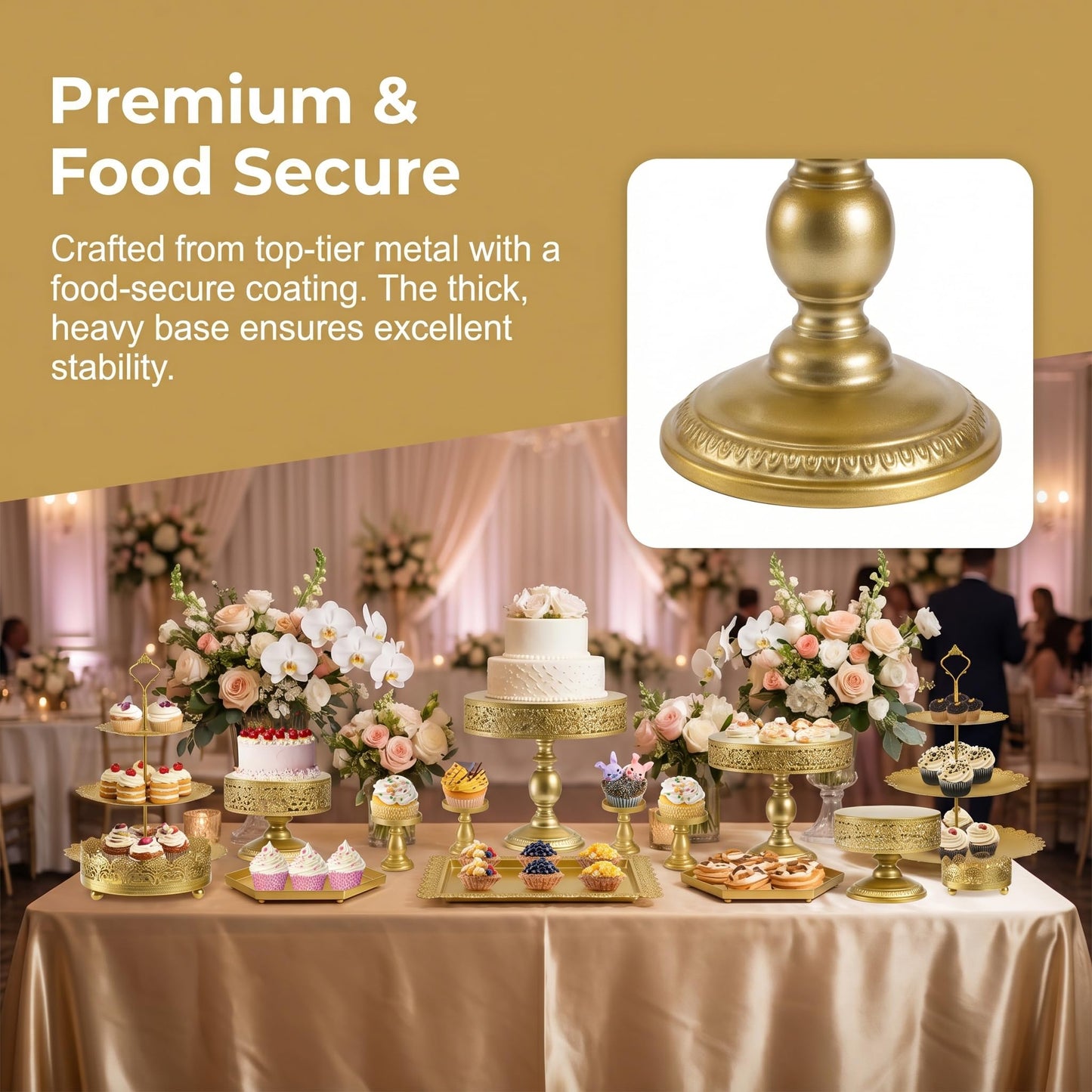 Jucoan 10 Pieces Gold Metal Cake Stand Set, Cupcake Holder Pastry Candy Fruits Serving Plate, Gold Dessert Table Stands and Trays Set for Wedding Birthday Baby Shower Bridal Shower Tea Party