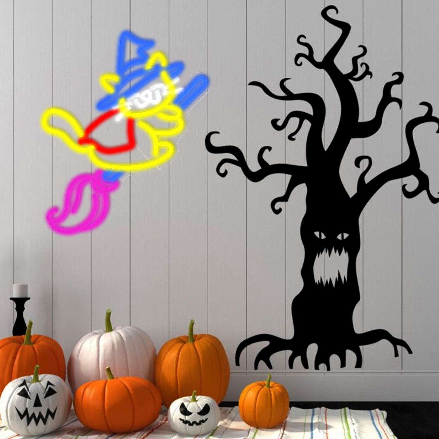 Halloween Magic Cat Neon Sign for Halloween Decor Cat Witch Neon Light Cute Magic broom Light Up Sign for Halloween Party Bedroom Club Bedroom House Kid’s Room