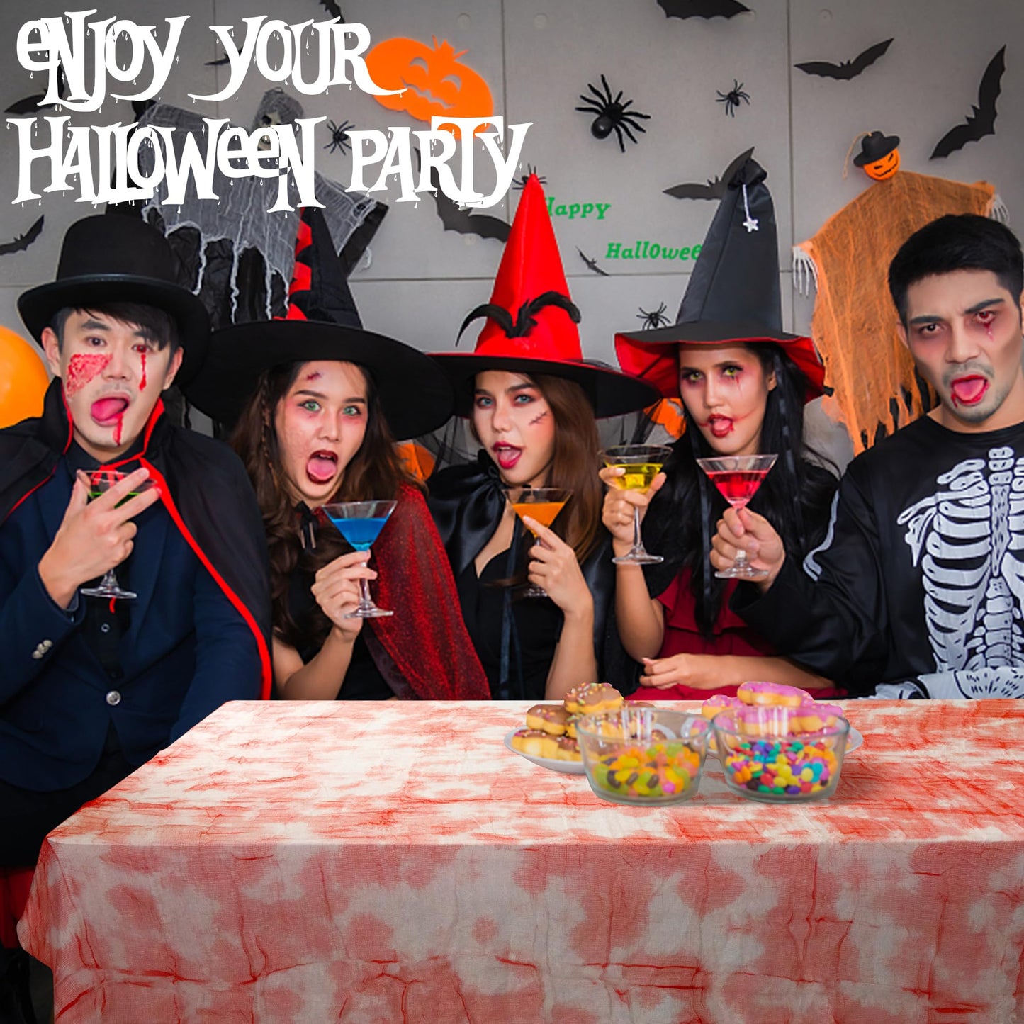 LFUTARI 5 PCS Halloween Bloody Gauze Table Cover- 85" x 60"Bloody Handprint Rectangle Tablecloth - Scary Halloween Table Cover for Hospital Halloween Decoration, Spooky Parties (5)
