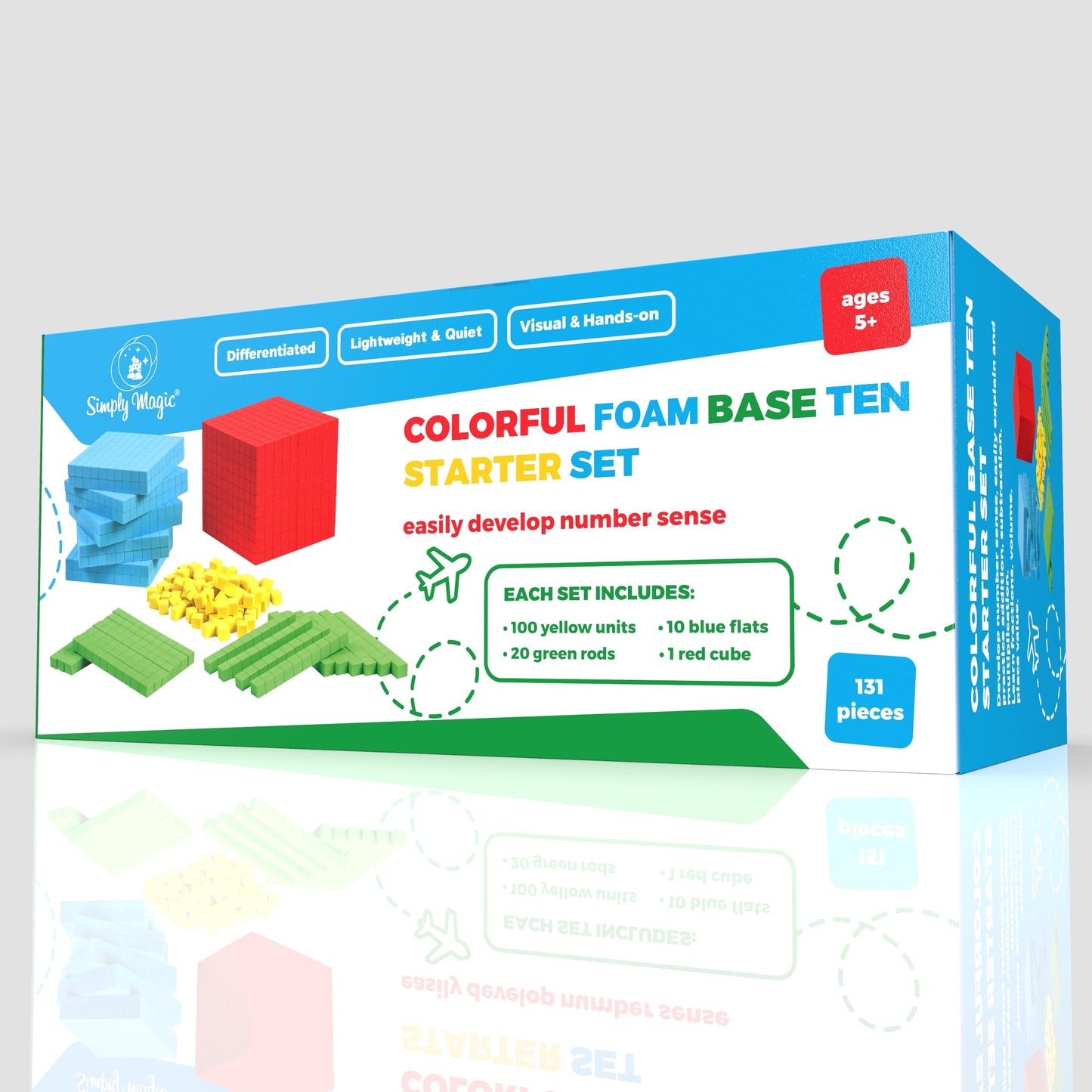 Simply magic 131 PCS Foam Base Ten Blocks for Math - Place Value Blocks, Base 10 Math Manipulatives K-3, Math Counters, Number Blocks, Math Cubes, Counting Blocks - Kindergarten 1st 2nd 3rd Grade