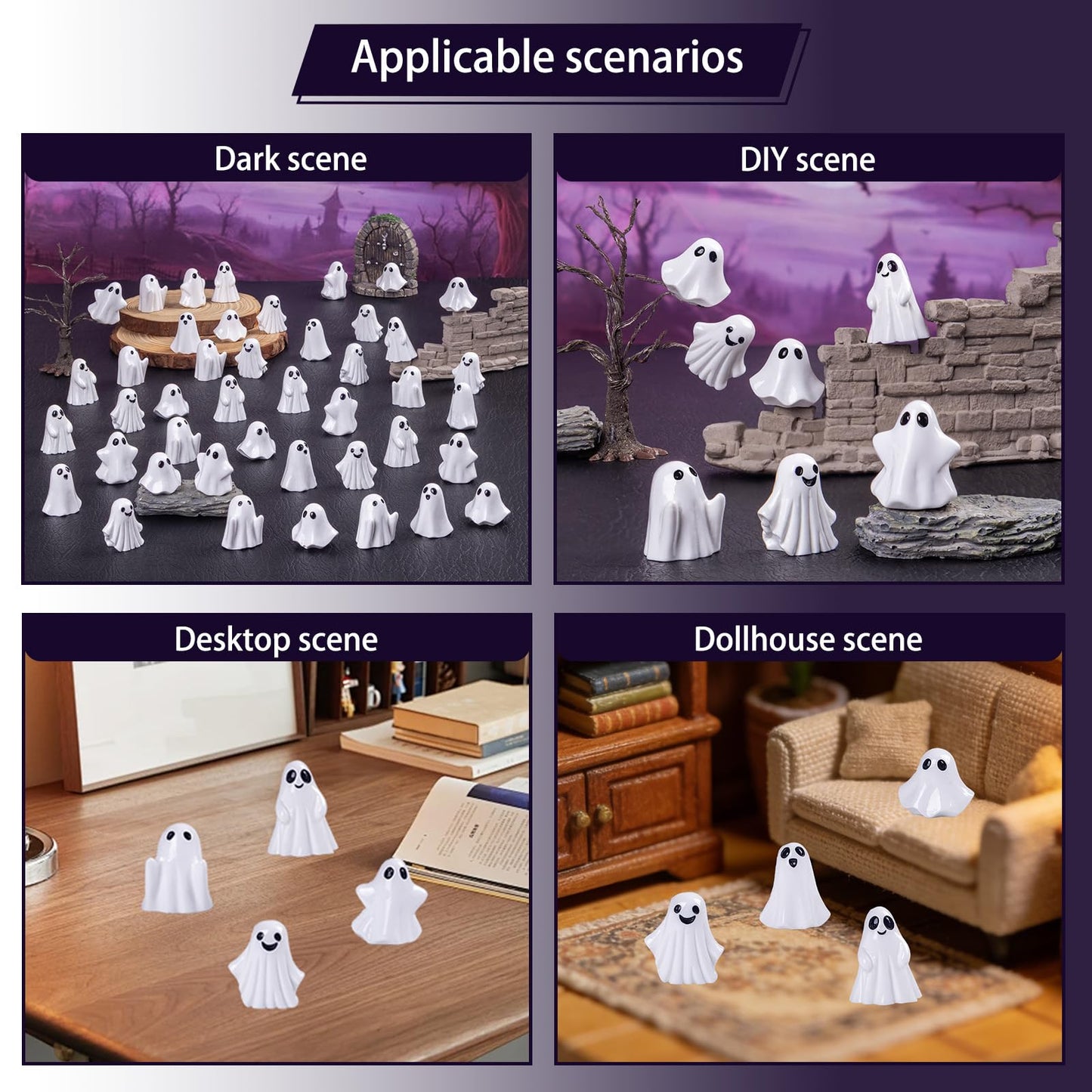 Cutecutedy 60Pcs Mini Resin Ghost Figurines,Tiny Little Ghosts for Halloween Decor,Cute Spooky Vase Filler,Tiered Tray & Table Centerpiece,Miniature Party Favors,Home Decor