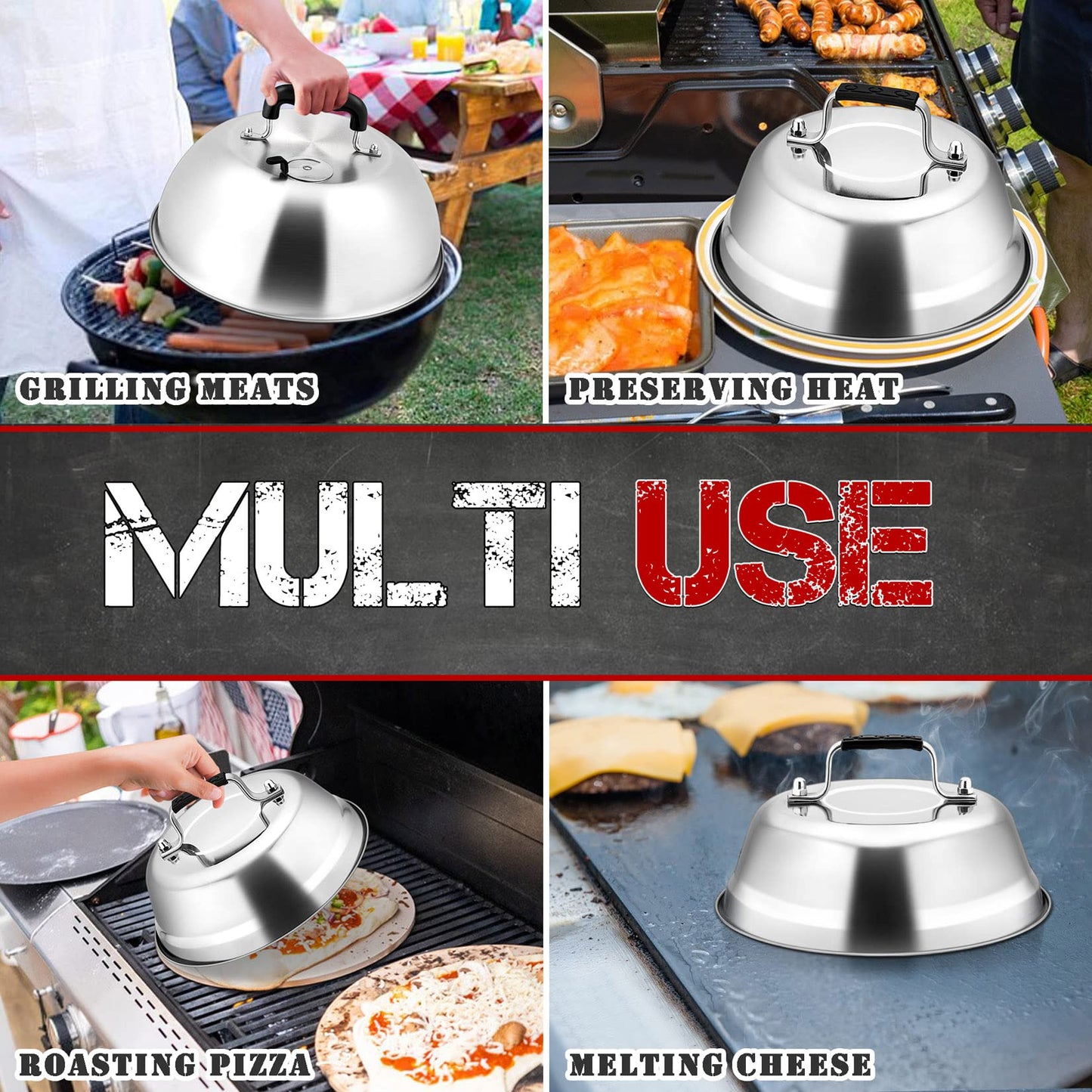 Cheese Melting Dome Set of 3, Joyfair Griddle Basting Covers, Stainless Steel Grill Cooking Lids with Adjustable Vent For Outdoor BBQ/Kitchen, Heavy Gauge Metal & Heat-resistant Handle(6.5’’-9’’-12’’)
