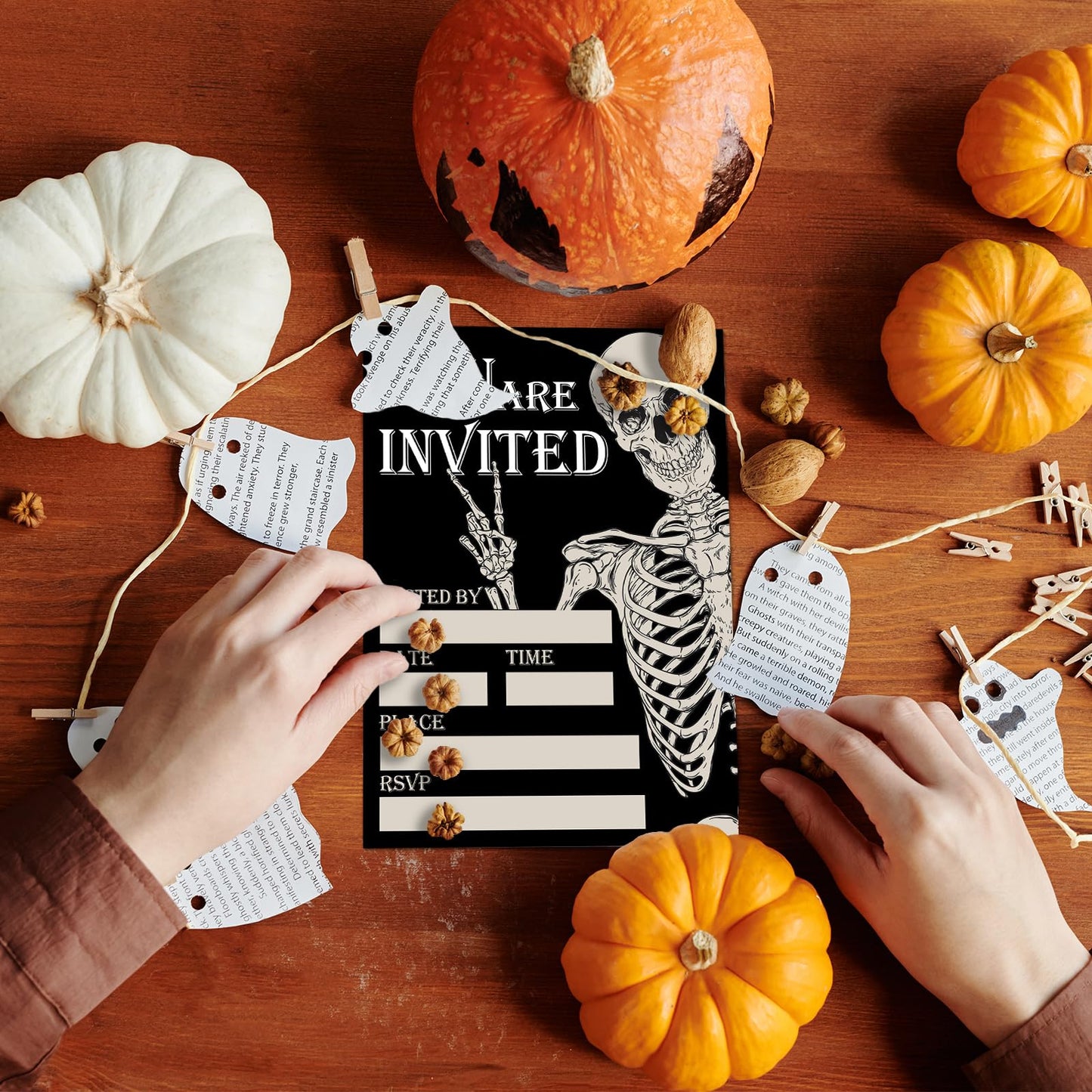 Whaline 25 Sets Halloween Invitations with Envelopes Stickers Black Dancing Skeleton Invitation Cards Blank Invites for Birthday Party Supplies, 5 x 7 Inch