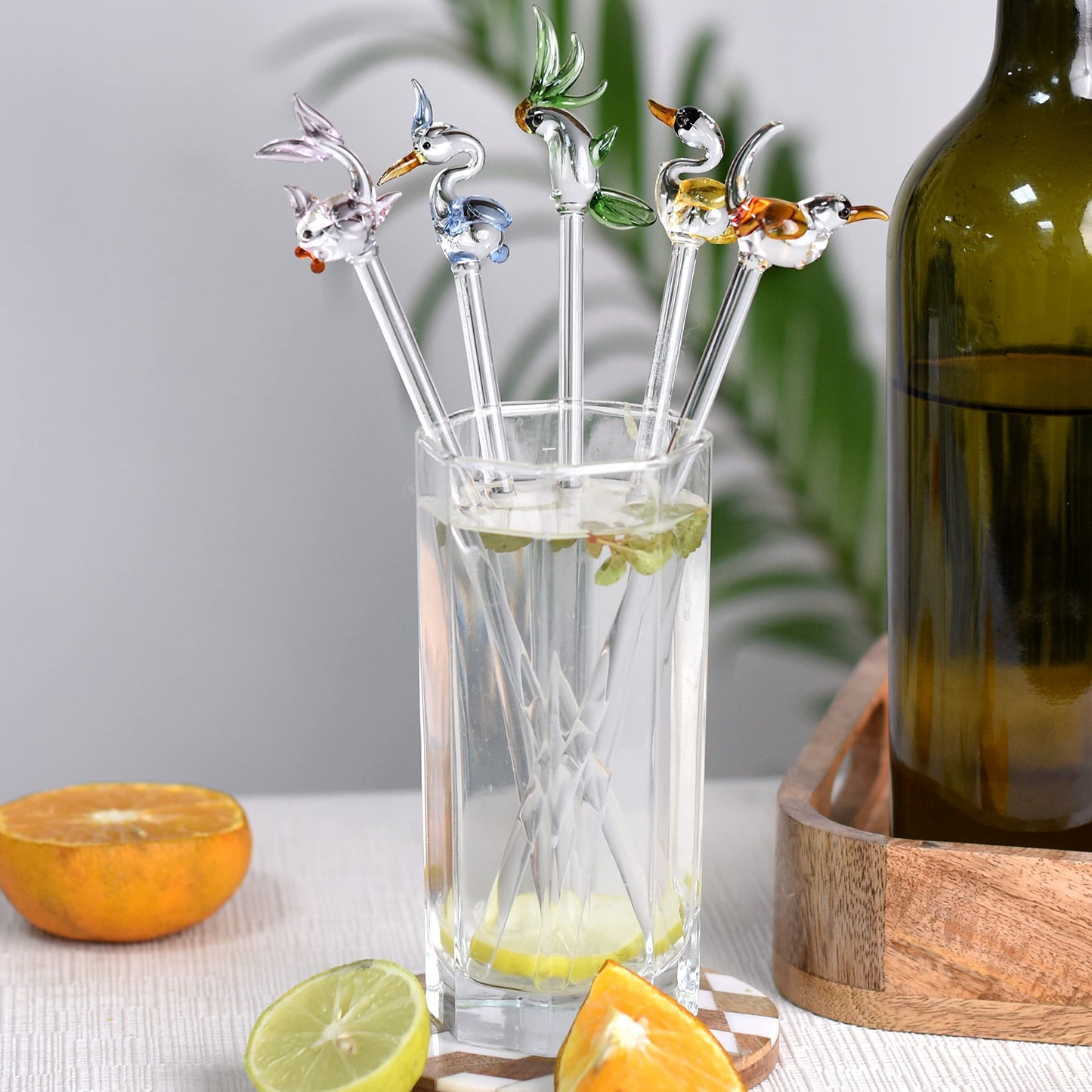 Indian Shelf 6 Pieces Glass Drink Stirrer- Glass Swizzle Sticks- Cocktail Stir Sticks for Coffee Bar- Coffee Stirrers Reusable- Mixing Sticks- Coffee Bar Accessories- Drink Mixer- Cocktail Accessories