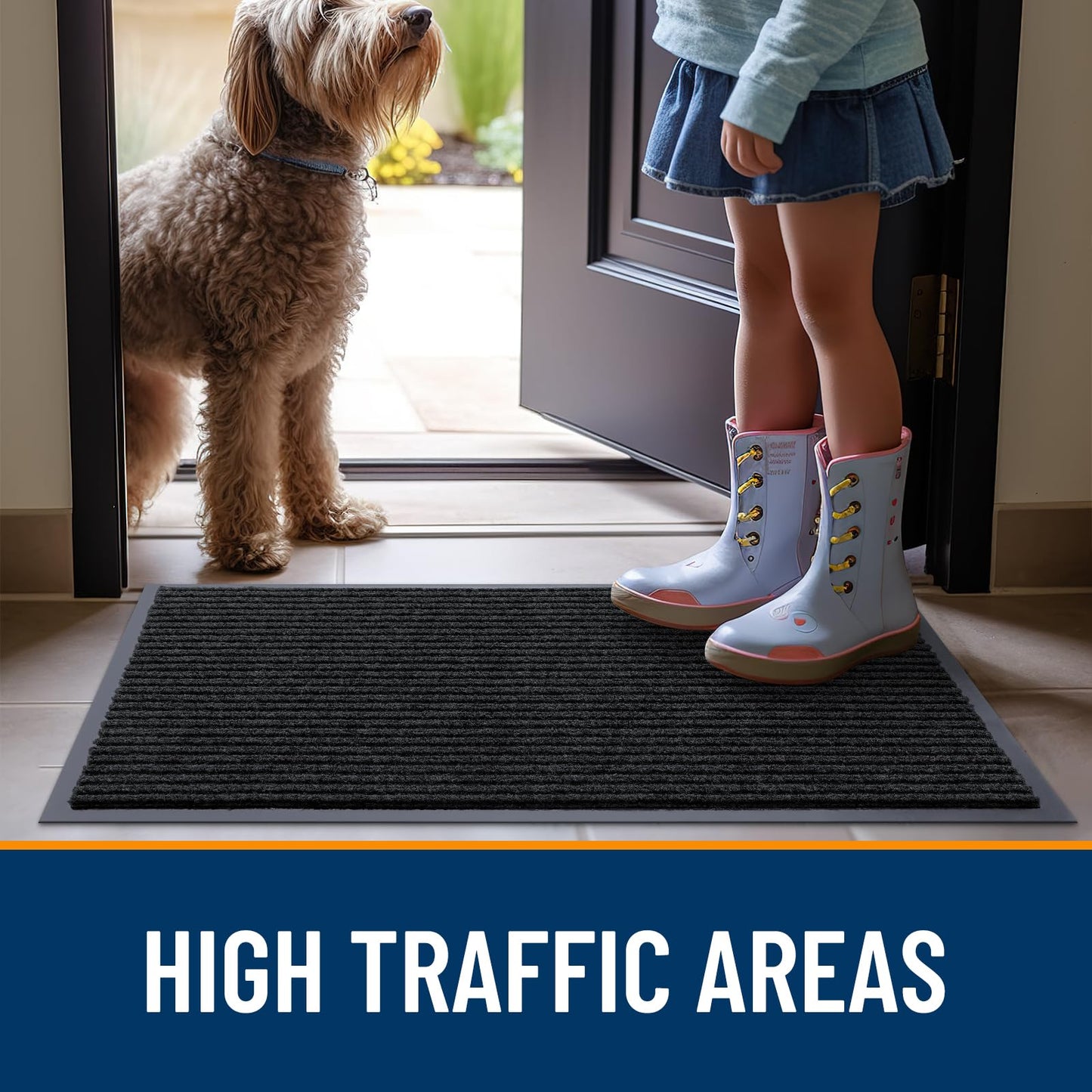 OLANLY Front Door Mat Indoor Outdoor Entrance, Waterproof Heavy Duty Doormat, Fade Resistant, Low Profile, Easy Clean Patio Porch Welcome Floor Mats for Entry, 35x23, Black