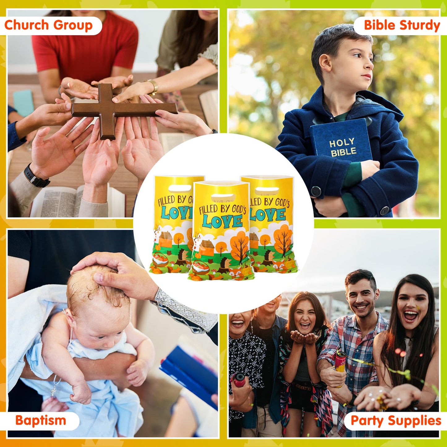 Panelee 100 Pcs Fall Religious Plastic Goody Bags with Handles Christian Treat Bags for Harvest Thanksgiving Cross Candy Gift Bag for Church Party Supplies Party Favor Decoration