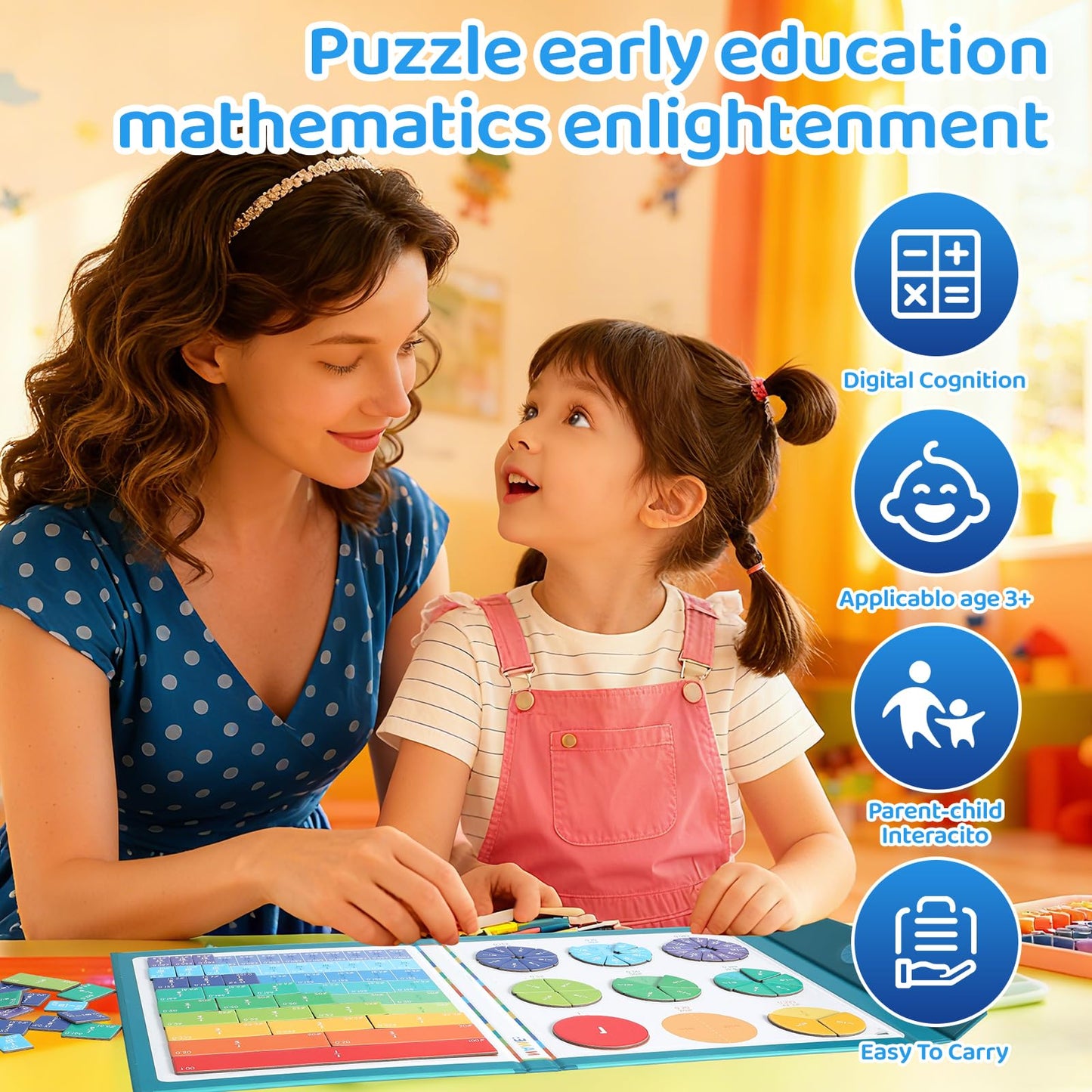 KAK Magnetic Fraction Demonstration Book for Kids, 51 Pcs Montessori Math Manipulatives with Fraction Tiles & Circles, STEM Learning Toys for Elementary School, Homeschool Supplies (Grades K-5)