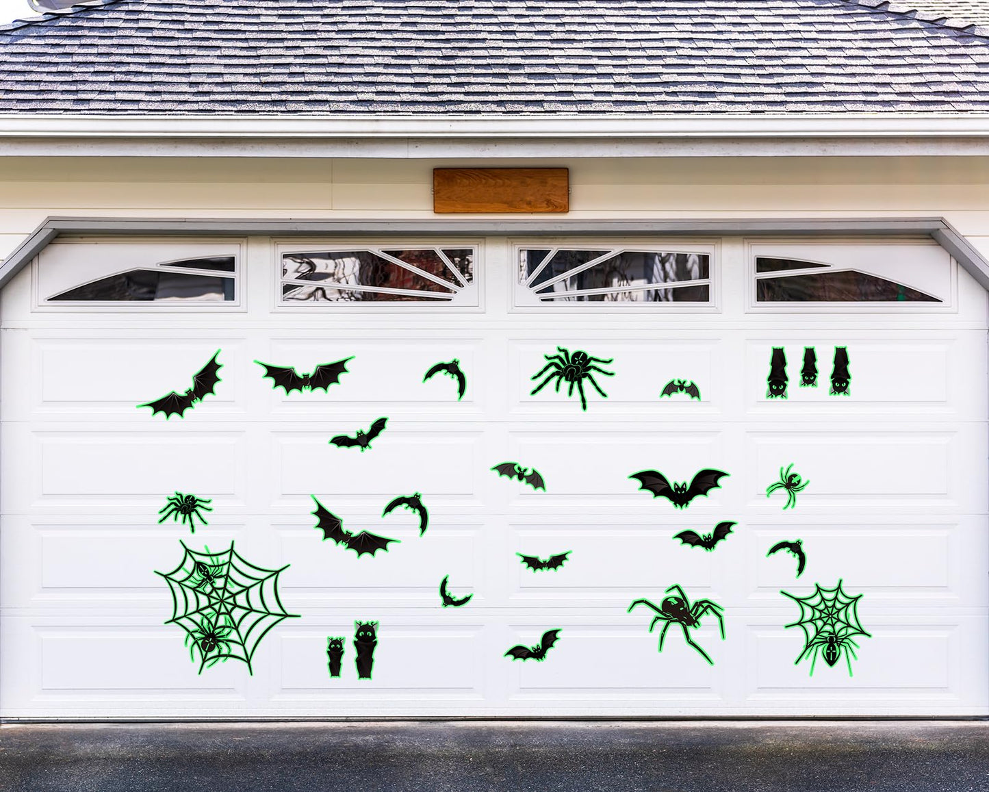 Whaline 25Pcs Halloween Garage Decoration Magnet Stickers Luminous Bat Spider Web Garage Door Decals Scary Magnet Refrigerator Stickers for Halloween Party Home Car Garage Door Decorations