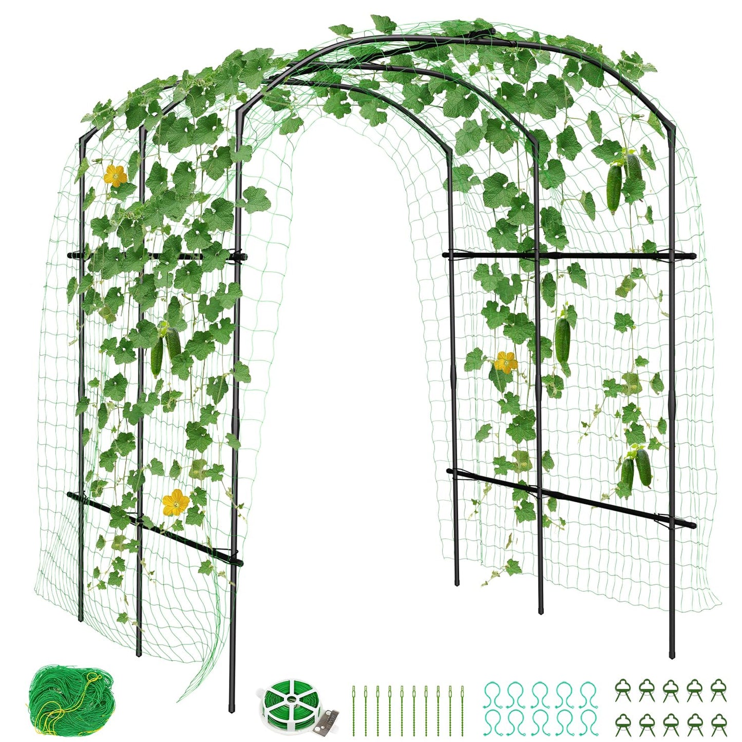 SUNYRISY Garden Arch Trellis, Metal Core Trellis for Climbing Plants Outdoor, 87" x 71" x 75" Tall Archway Tunnel Plant Support for Vine Cucumber Tomato Grape Vegetables Climbing Plants