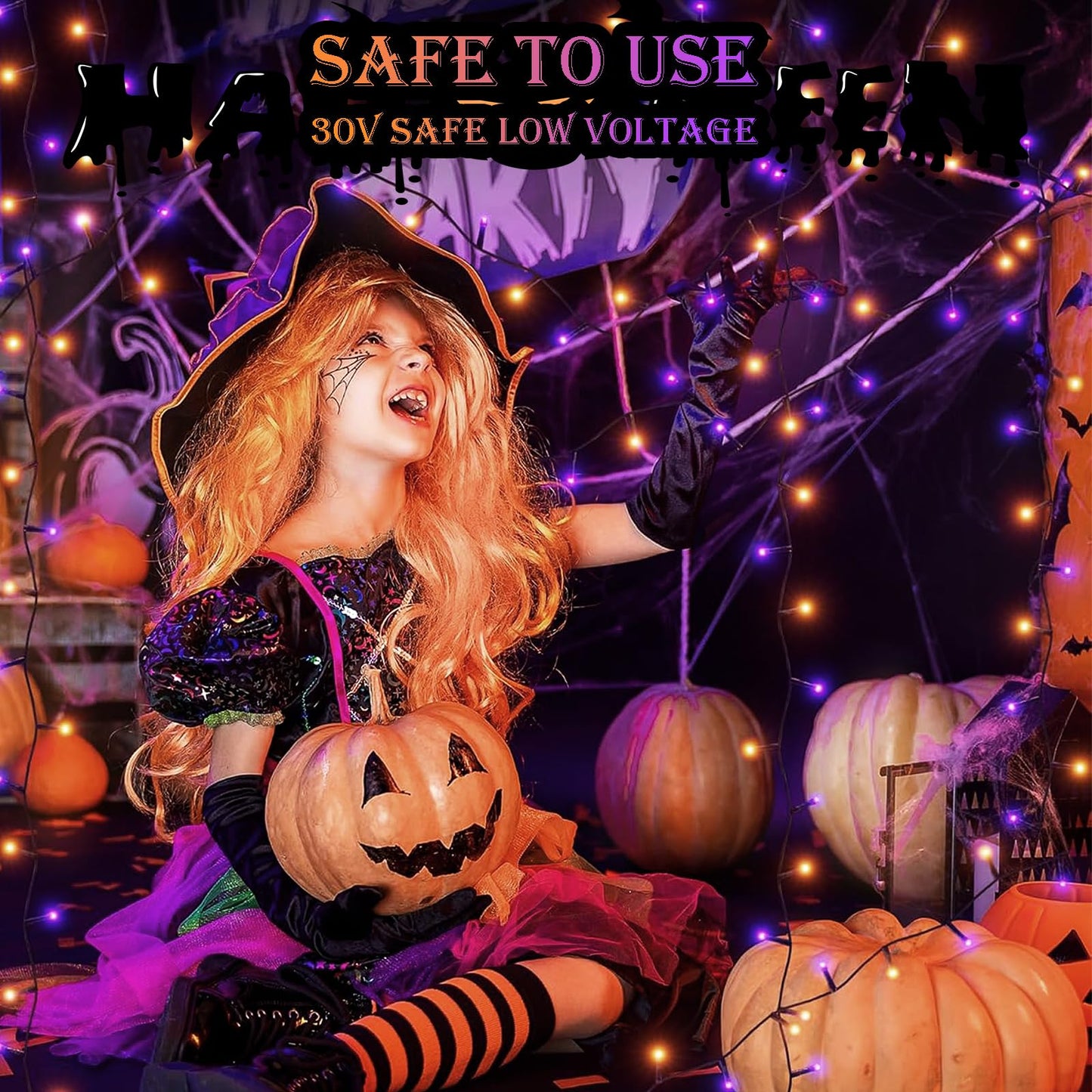 Decute Halloween String Lights Outdoor Indoor Waterproof 300LED 105FT UL Certified with End-to-End Plug 8 Modes, Decoration Lights for Christmas Tree Patio Garden Wedding Party Orange Purple