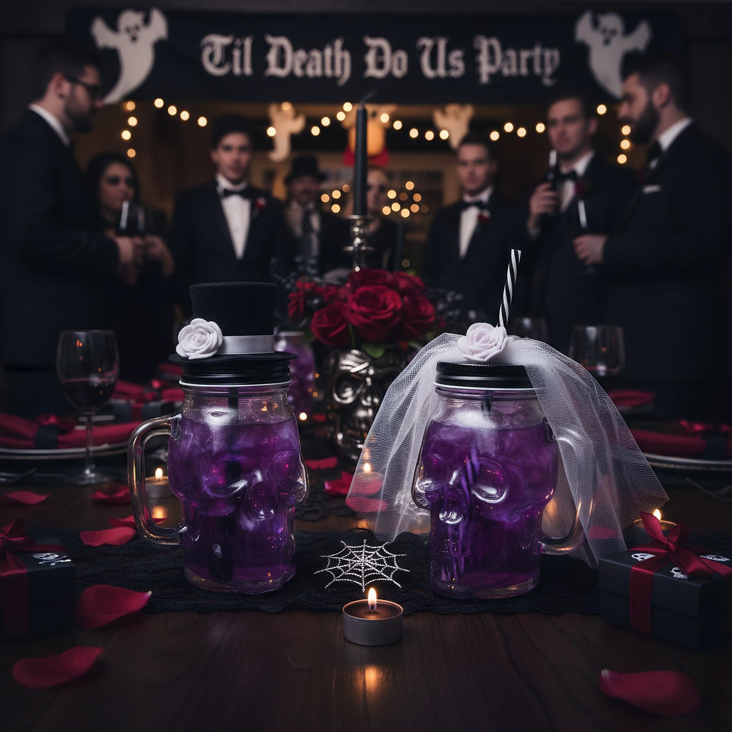 TOPZEA 6 Pack Skull Mason Jars with Handle, 16 Oz Glass Beer Mugs Gothic Wide Mouth Tumbler Cup with Straws and Lids, Novelty Pub Bar Mug Halloween Drinking Glasses for Beverage, Liquor, Mix Cocktail