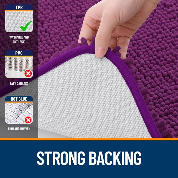 OLANLY Bathroom Rugs 34x21, Extra Soft Absorbent Chenille Bath Rugs, Rubber Backing Quick Dry, Machine Washable Bath Mats for Bathroom Floor, Tub and Shower, Home Decor Accessories, Purple
