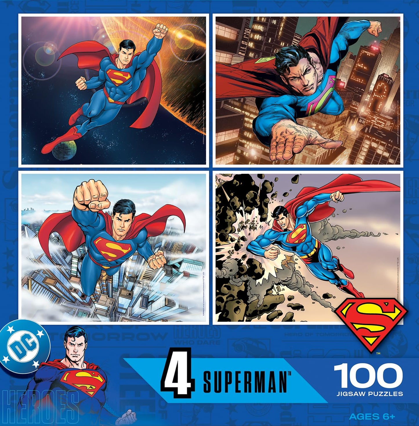 MasterPieces Puzzle Set - 4-Pack 100 Piece Jigsaw Puzzle for Kids - Superman 4-Pack - 8"x10"