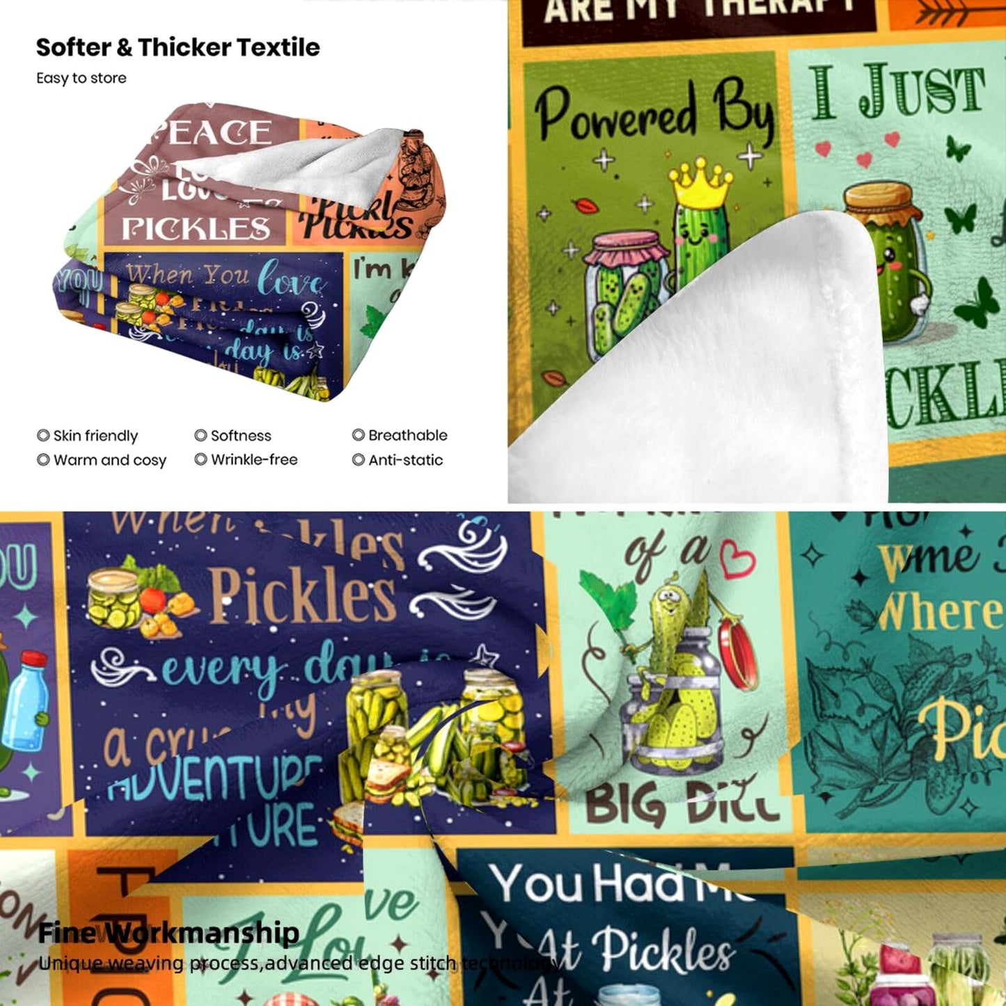 FOTSTA Pickle Blanket Gifts for Pickle Lovers Kids Funny Pickles Themed Plush Blankets Flannel Pickles Stuff Throw Blanket Gifts for Girls Boys Women Men Adults Bed Living Room Decorations 50"X40"