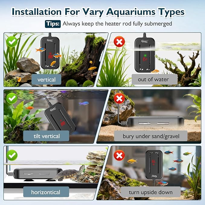 hygger 35-45 Gallon Short Fish Tank Heater, 250W Adjustable Submersible Aquarium Heater with Digital Display Controller, Run Dry & Overheating Protection