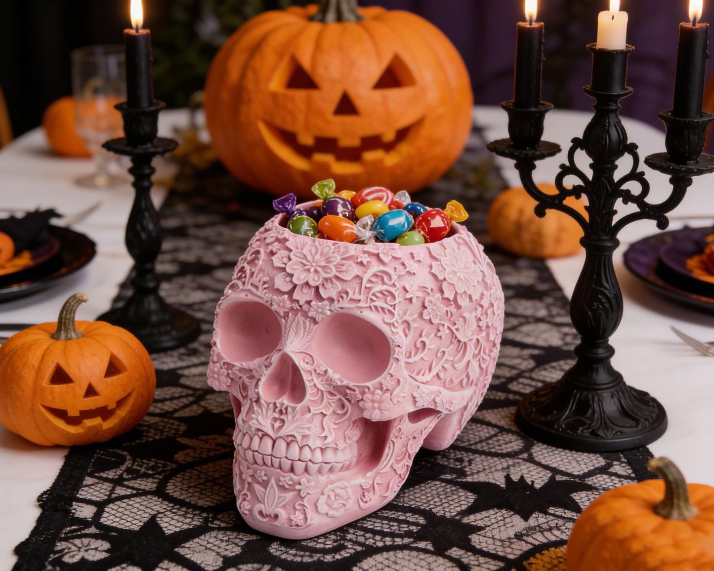 BOIHEGU Skull Bowl Decorative Skull Vase Makeup Brush Pen Holder Organizer Dresser Gothic Table Organizer Decoration, Pink Skull Pot Enthusiasts Gifts