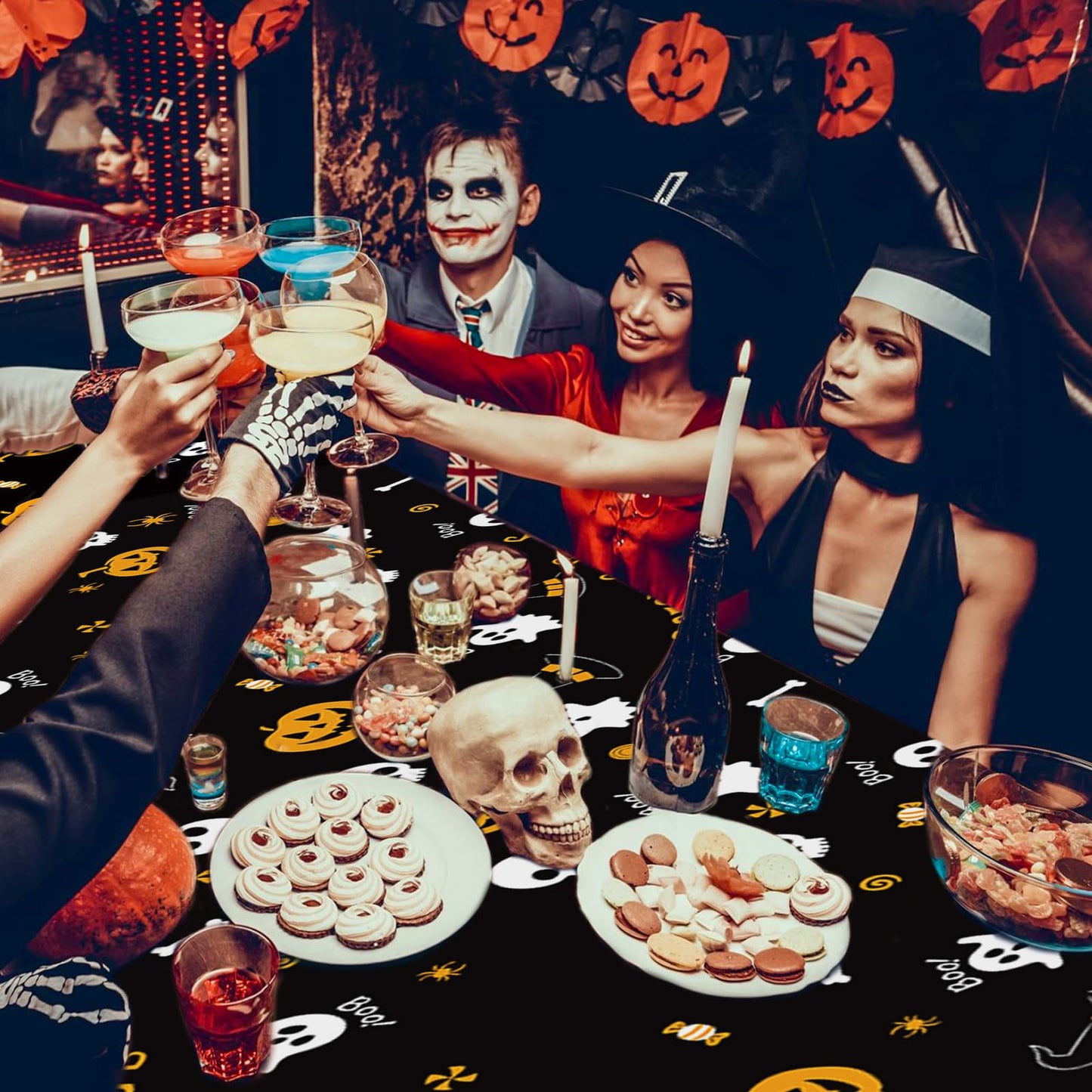Tbsone Halloween Disposable Plastic Tablecloth, Rectangle, 3 Pack