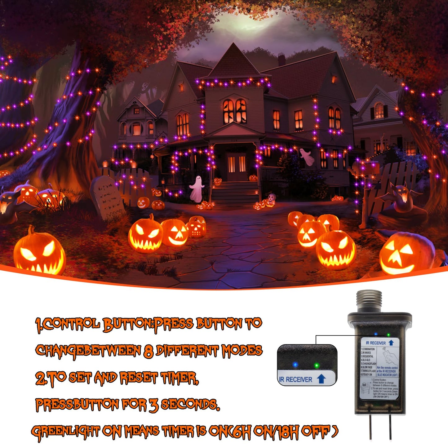 2 Pack Halloween Fairy Lights Plug in, 33Ft 100 LED Micro Starry String Lights with Remote Timer 8 Modes, IP68 Full Waterproof Twinkle Lights for Indoor Halloween Decor (Orange Purple)
