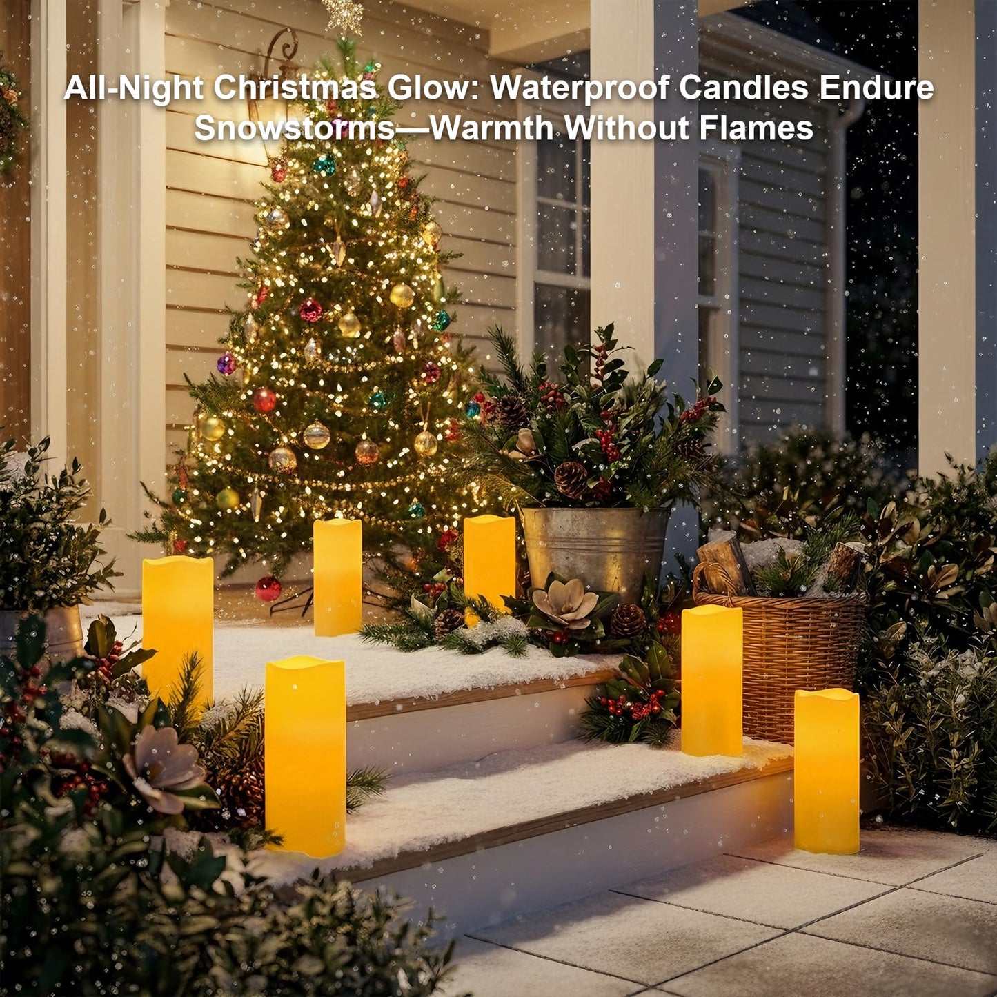 Amagic 2 Pack 5"x12" Outdoor Plastic Electric flameless Candles with Remote Control and Timer, Battery Operated Flickering LED Pillar Fake Candle for Home, Wedding Decor, Ivory