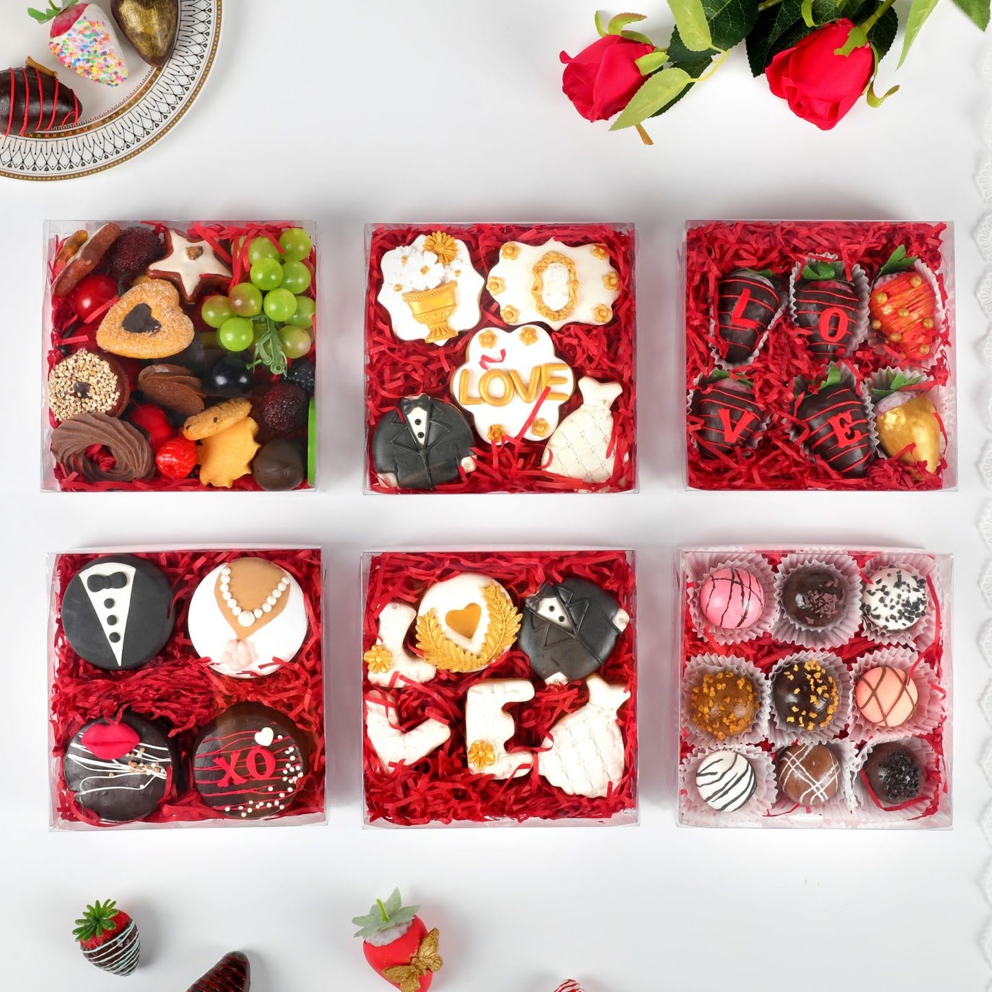 TEMLQPACK 12 pcs 6x6x2Inches Plastic Clear Chocolate Strawberries Boxes Charcuterie Boxes Cake Boxes Bakery Boxes with Full Window Cookies Boxes Cakesickle Truffle Treat Box for Christmas Valentine's