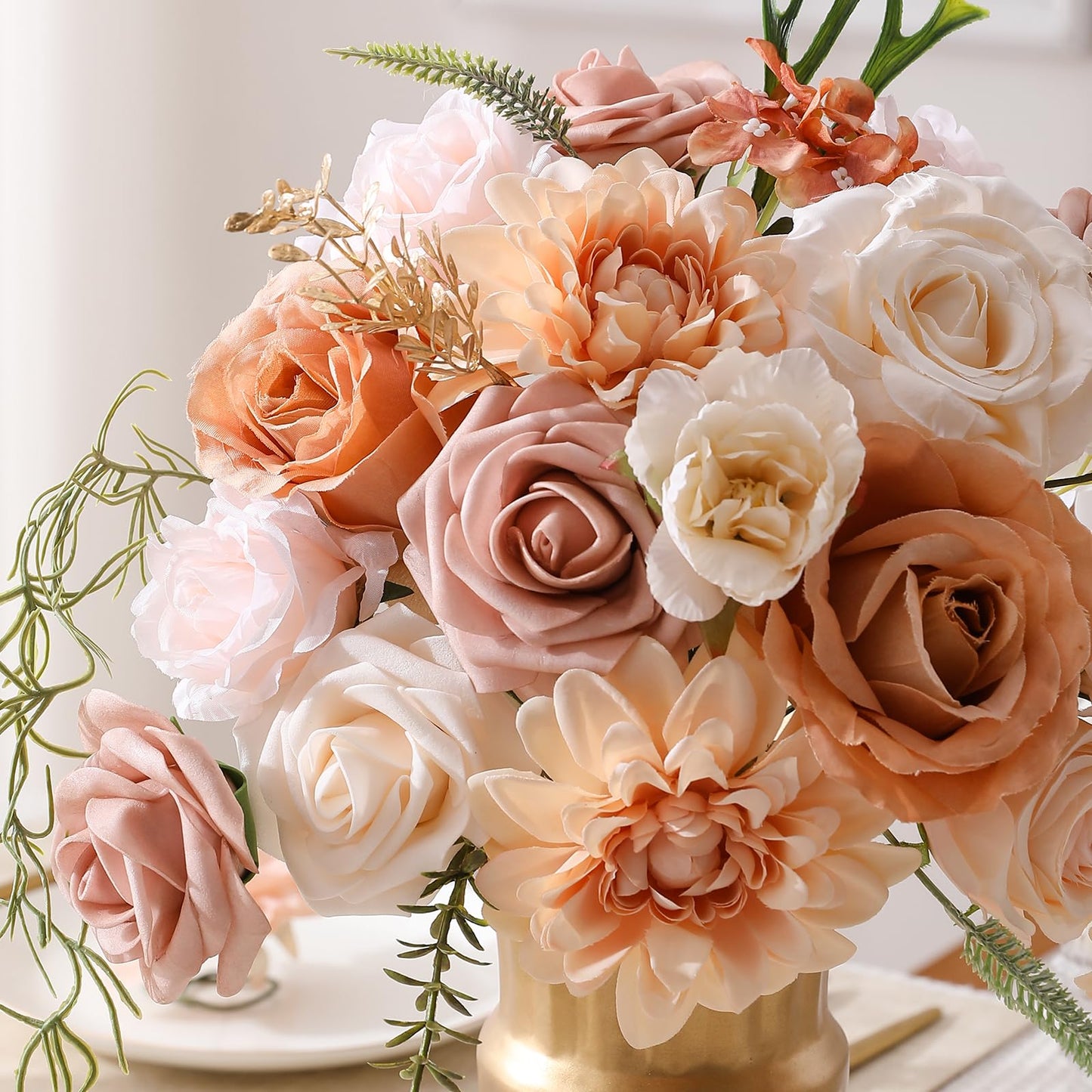 Kisflower Flowers Artificial Combo Cake Flowers Decorations Fake for DIY Wedding Bridal Bouquet Centerpieces Arrangements (Boho Nude)