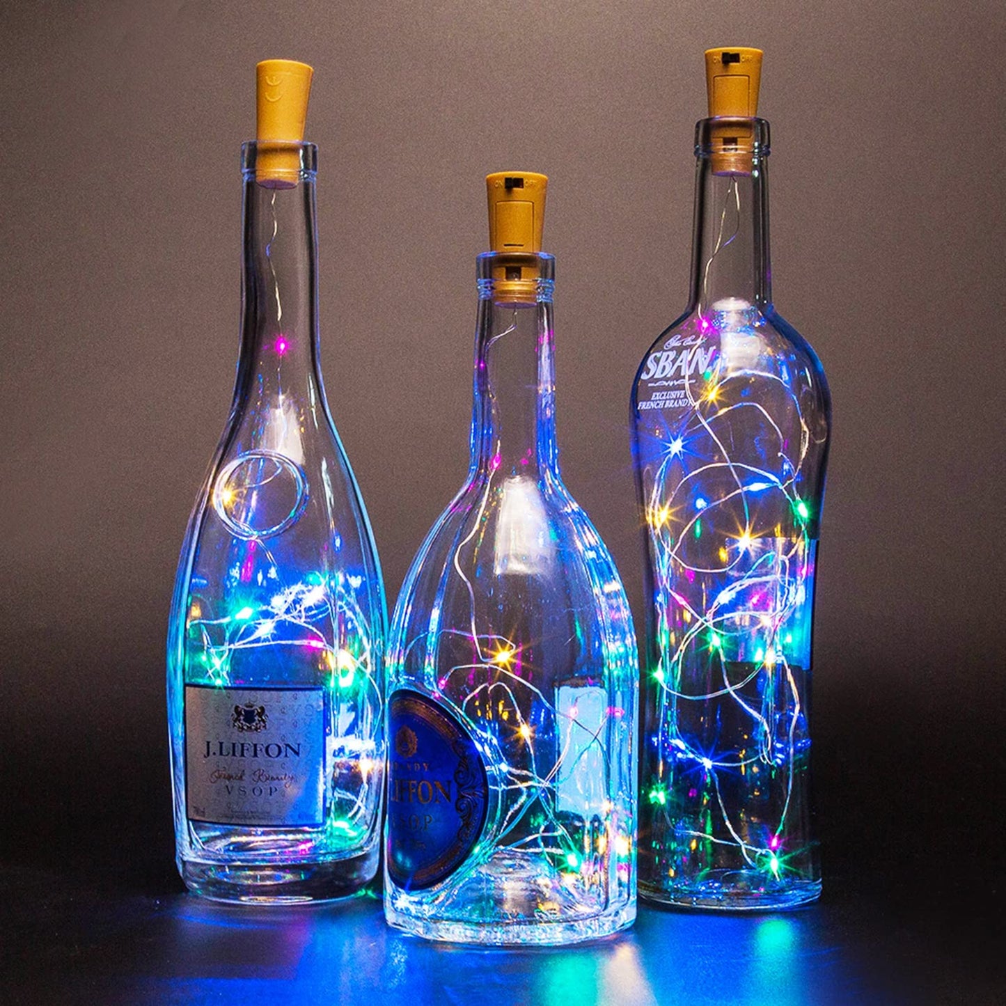 SmilingTown Wine Bottle Lights with Cork 15Pack 10 LED 40 Inches Battery Operated Silver Wire Liquor Fairy Mini String Lights for Party Christmas Halloween Wedding Decoration