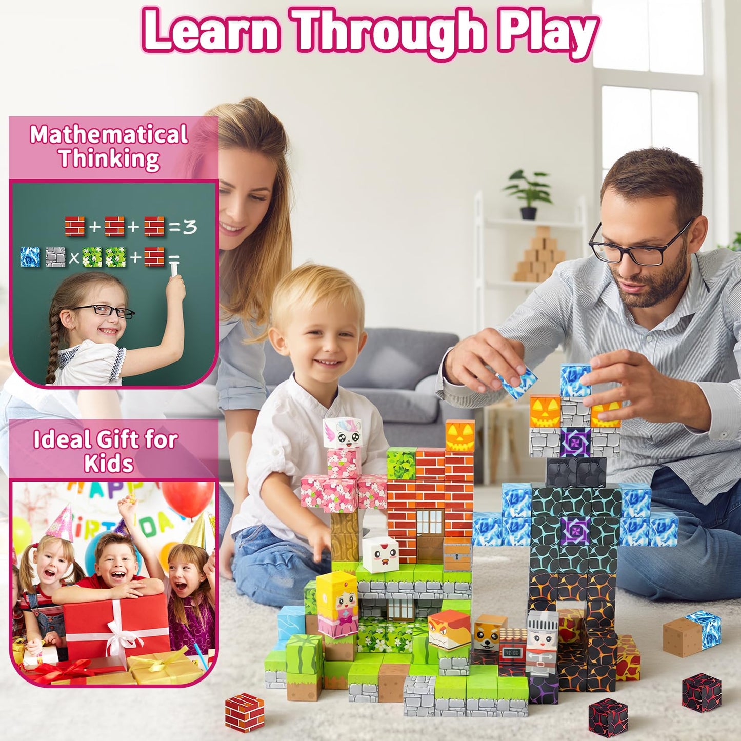 MUUHU 150PCS Magnetic Blocks - 0.8" Magnetic Building Blocks Toys for Kids Magnet Blocks Cubes Games Stem Building Toys Christmas Birthday Gifts Toys for Boys Girls 3 4 5 6 7 8 9 10 Years Old