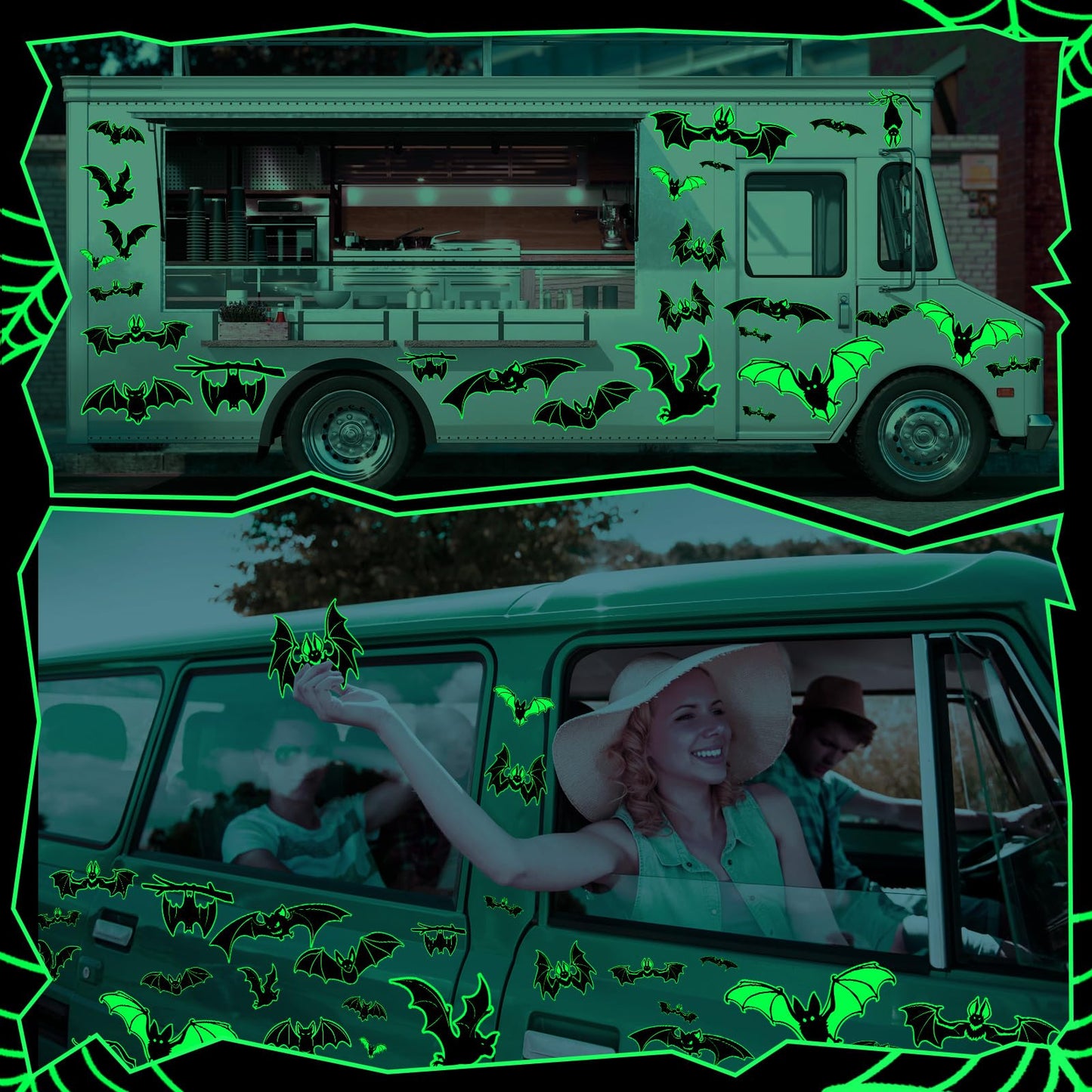 28 Pcs Halloween Magnets Decoration Glow Halloween Car Bats Magnet Stickers Luminous Fridge for Garage Metal Door Kitchen Spooktacular Decoration
