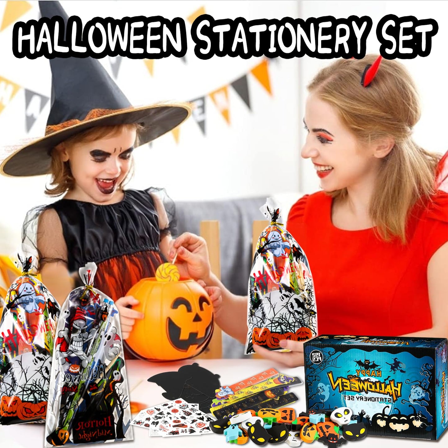 SHODMI 192Pcs Halloween Favors Stationery Gift Set, Trick or Treat Gifts for Kids, Halloween Party Favors for Kids Classroom Prizes Bulk Halloween School Supplies Goodie Bag Stuffers Fillers