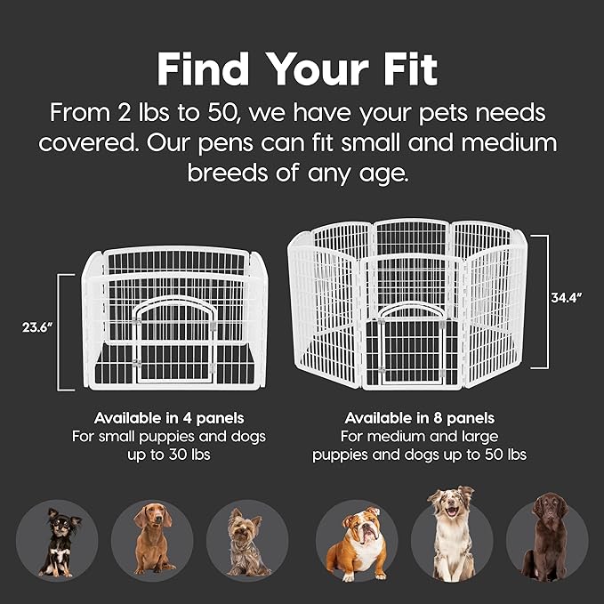 IRIS USA 24" 4-Panel Dog Puppy Playpen Fence Enclosure with Dog Gate Door - Indoor Pet Playpen - 4 or 8 Panel