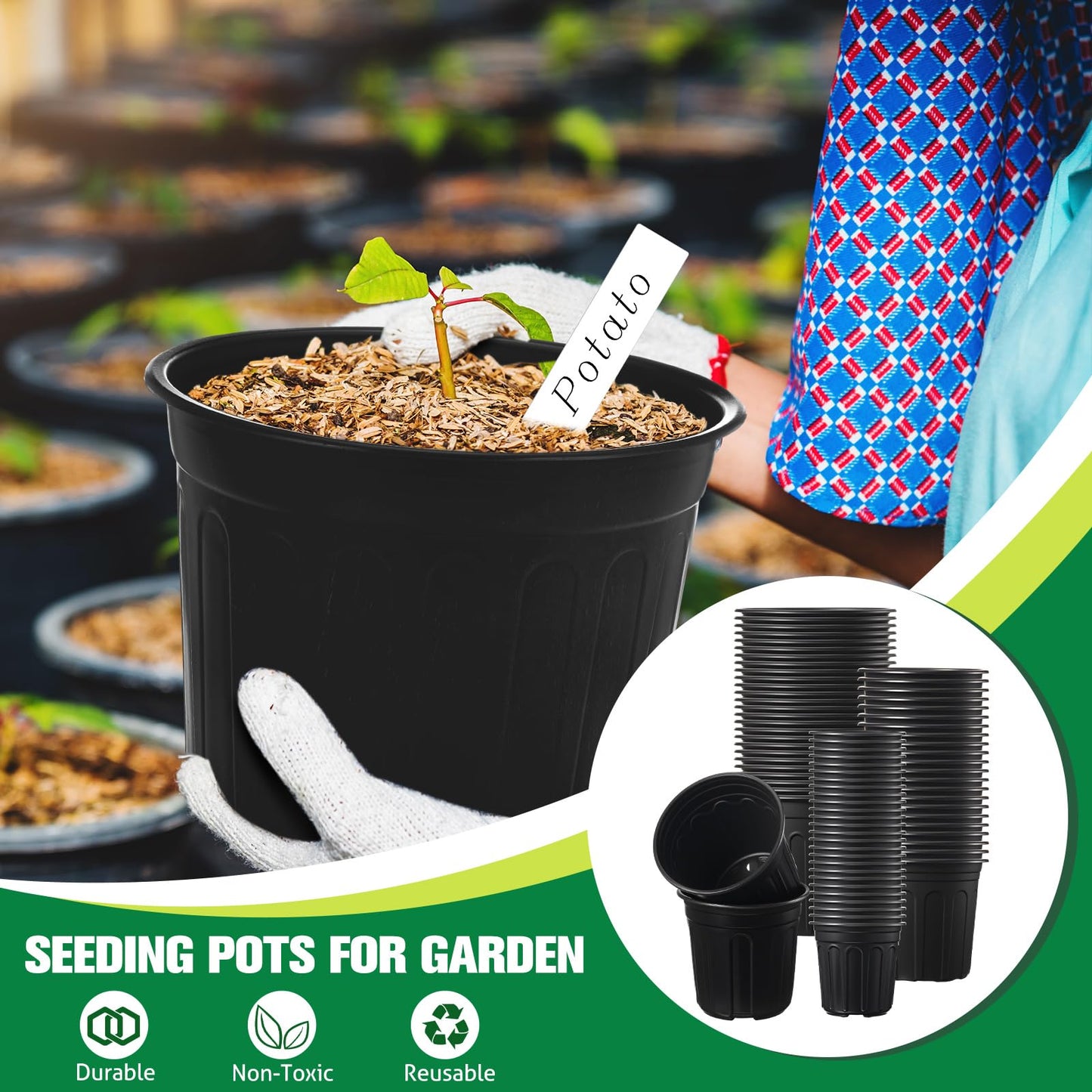 Ziliny 120 Pack 0.5 1 2 Gallon Plant Nursery Pots with 120 Plant Labels Thickened Flexible Plastic Pots for Plants Disposable Garden Pot Flower Container for Succulent Seedling Cutting Transplanting