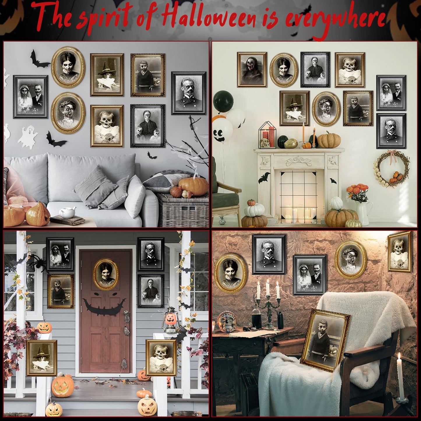 Tuanse Halloween Decorations Indoor 3D Changing Face Pictures Horror Scary Portraits Spooky Ghost Picture Frame Creepy for Wall Halloween Party House(Mixed Style,9 Pcs)