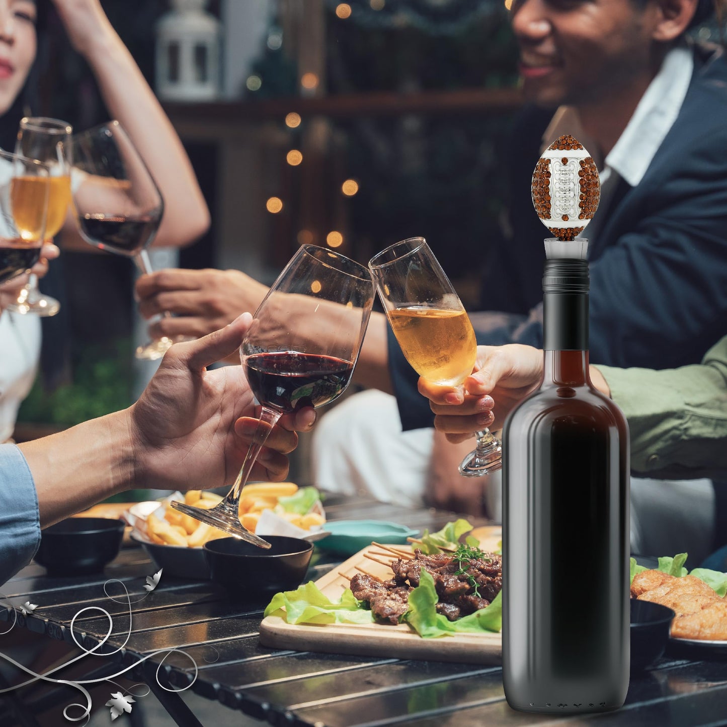 Cheers Silver Football Wine Bottle Stopper with Rhinestone Crystals - Cute Sparkling Sports Seal Topper for Wine Bottles, Unique Bar Gifts for Women and Men
