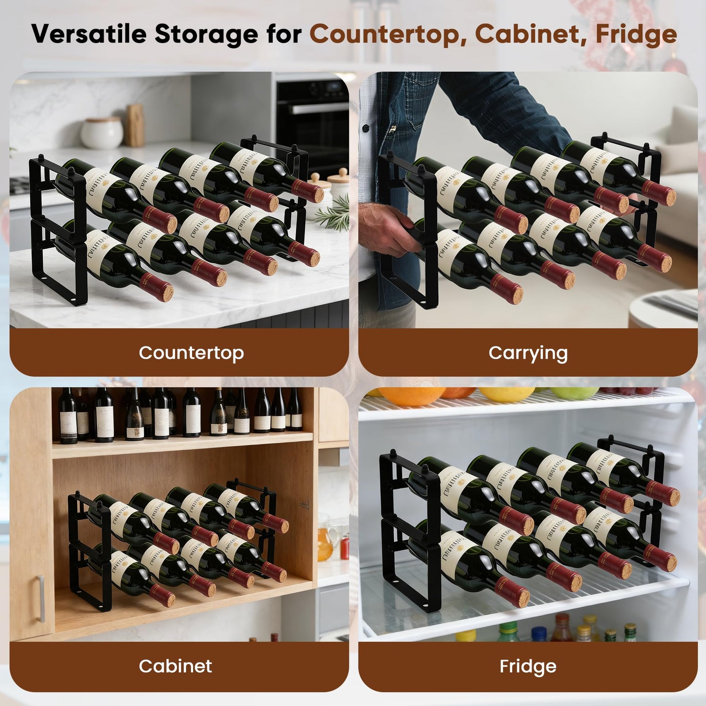 HRUSGO Wine Rack for Countertop – Stackable Freestanding Bottle Organizer for Kitchen, Pantry, Bar Cabinet & Small Spaces – Compact Metal Shelf & Modular Storage Stand (2 Tier)