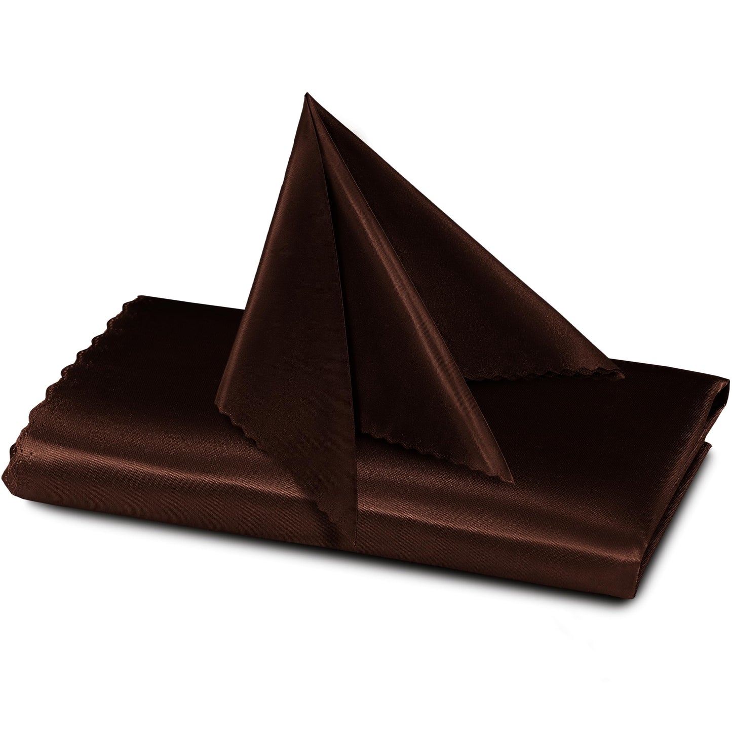 RUDONG M 72 Pack Chocolate Brown Satin Napkin, 17 x 17 Inch Square Cloth Napkins, Soft Fabric Napkin with Scalloped Edges, Reusable Washable Dinner Table Napkins for Wedding, Banquet, Party