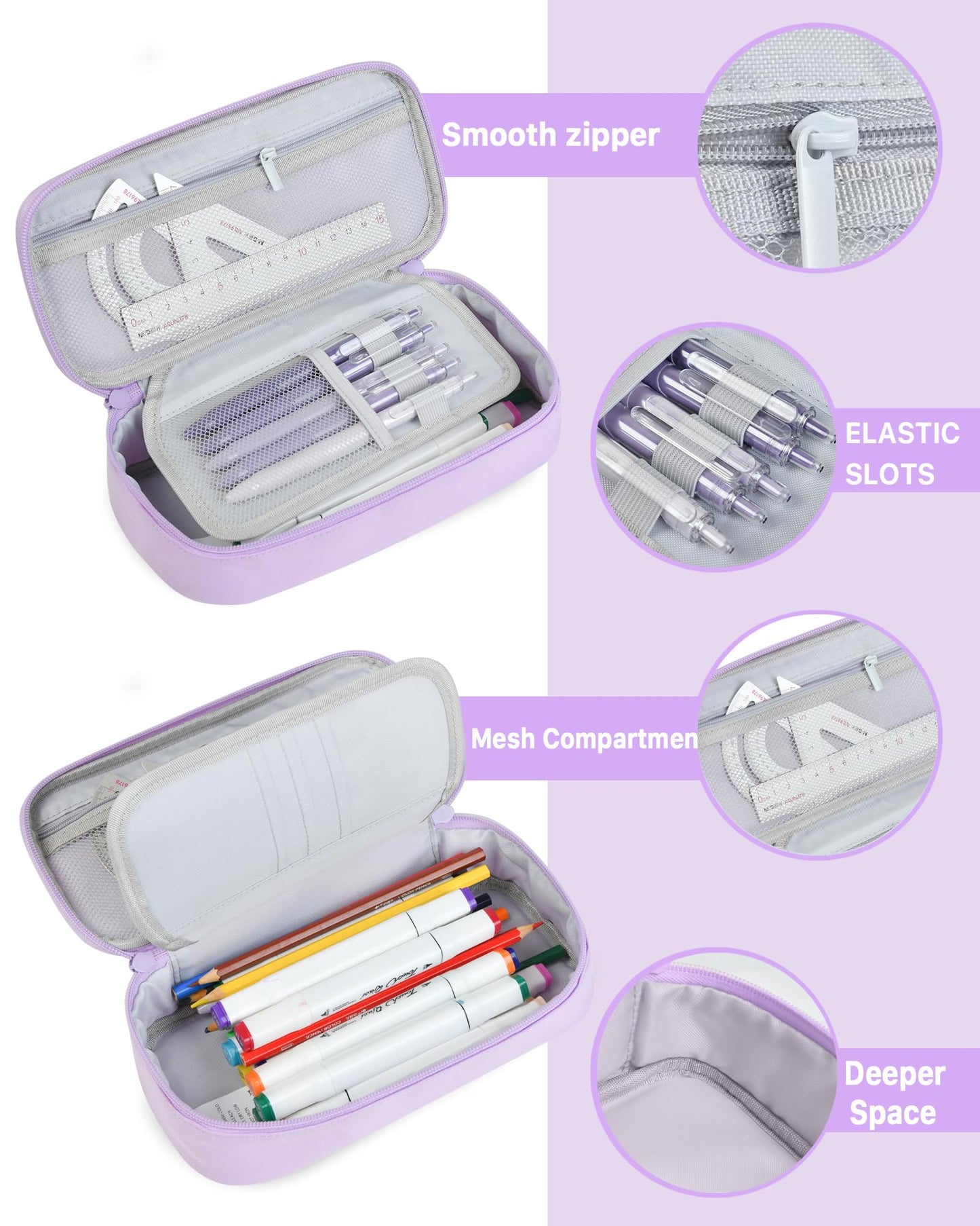 YOKUMA Cute Pencil Case for Girls, Large Pencil Pouch, Zipper Pencil Box, Aesthetic Pen Bag School Supplies for Student Teen College Adults, Lilac