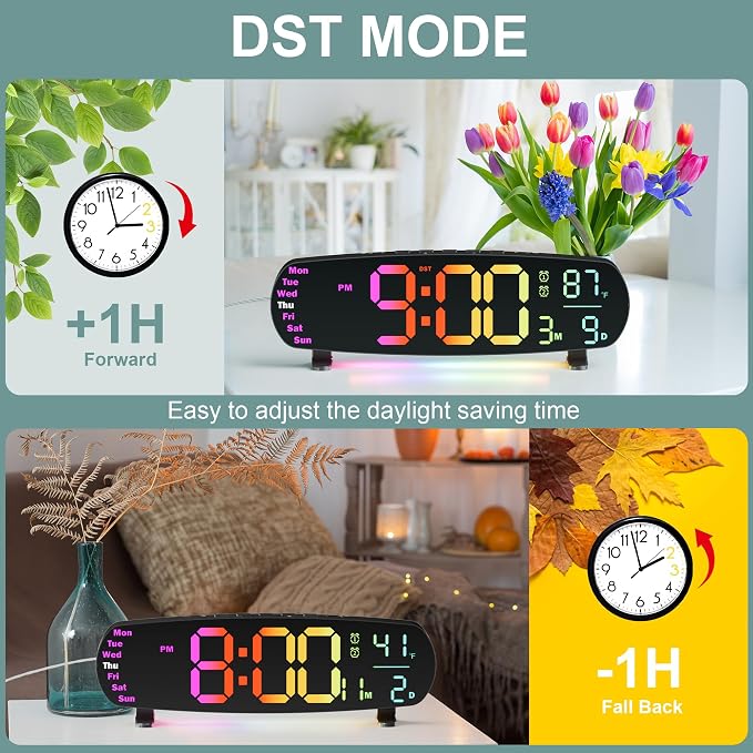 ANALOI Digital Wall Clock,14.4 Inch Large Display Digital Wall Clock with Auto Dimming, Temperature and Date, Remote Control, Night Light, DST, Alarm for Bedroom/Classroom/Gym/Seniors