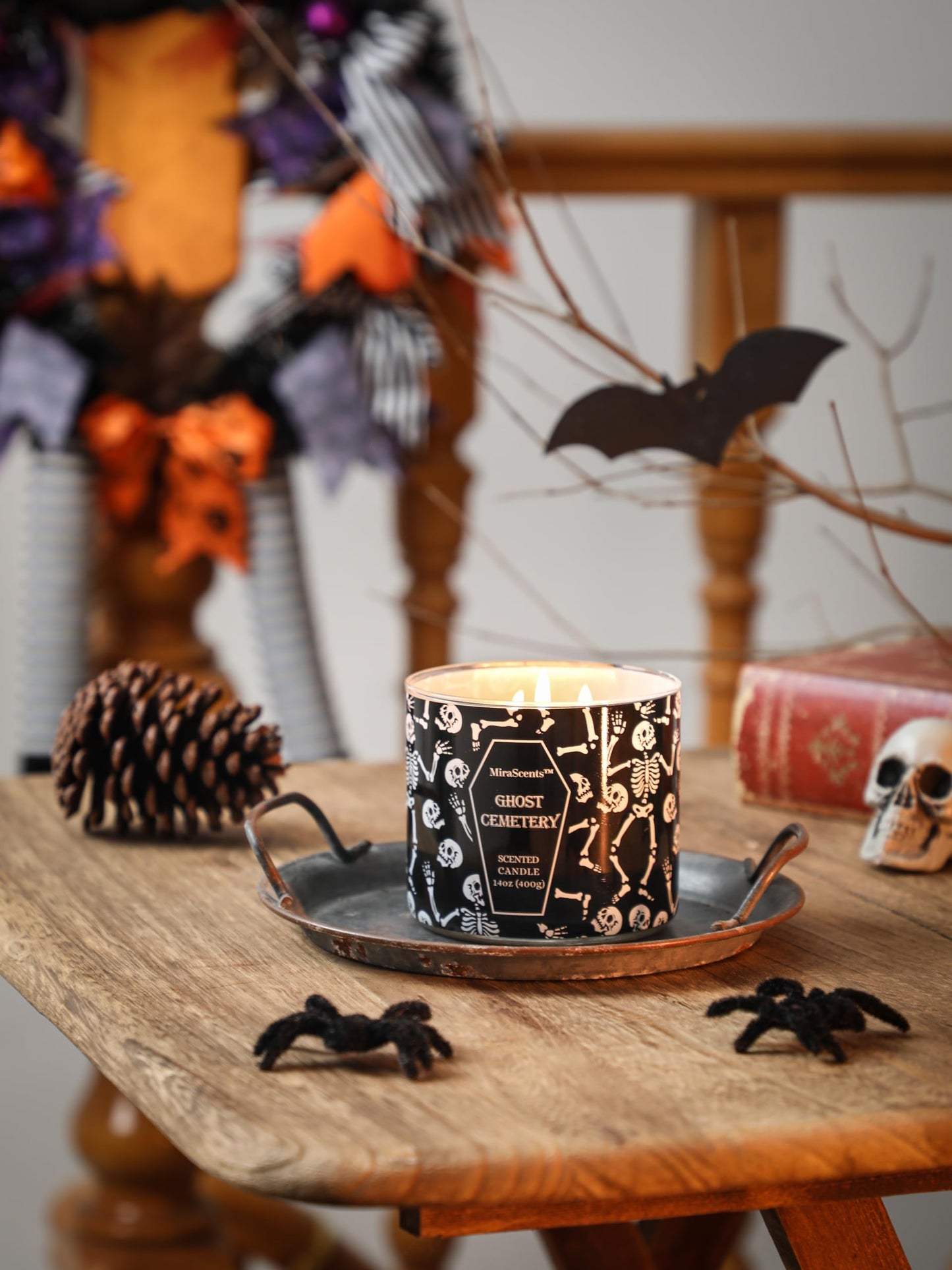 Halloween Candle, Halloween Scented Candle, Ghost Cemetery Candles, Large 3 Wicks Candles, Natural Soy Wax,Gifts for Women,14oz