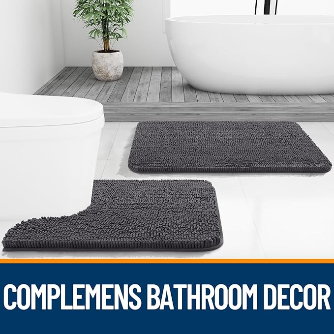 OLANLY Bathroom Rugs 36x24, Extra Soft Absorbent Chenille Bath Rugs, Rubber Backing Quick Dry, Machine Washable Bath Mats for Bathroom Floor, Tub and Shower, Home Decor Accessories, Dark Grey