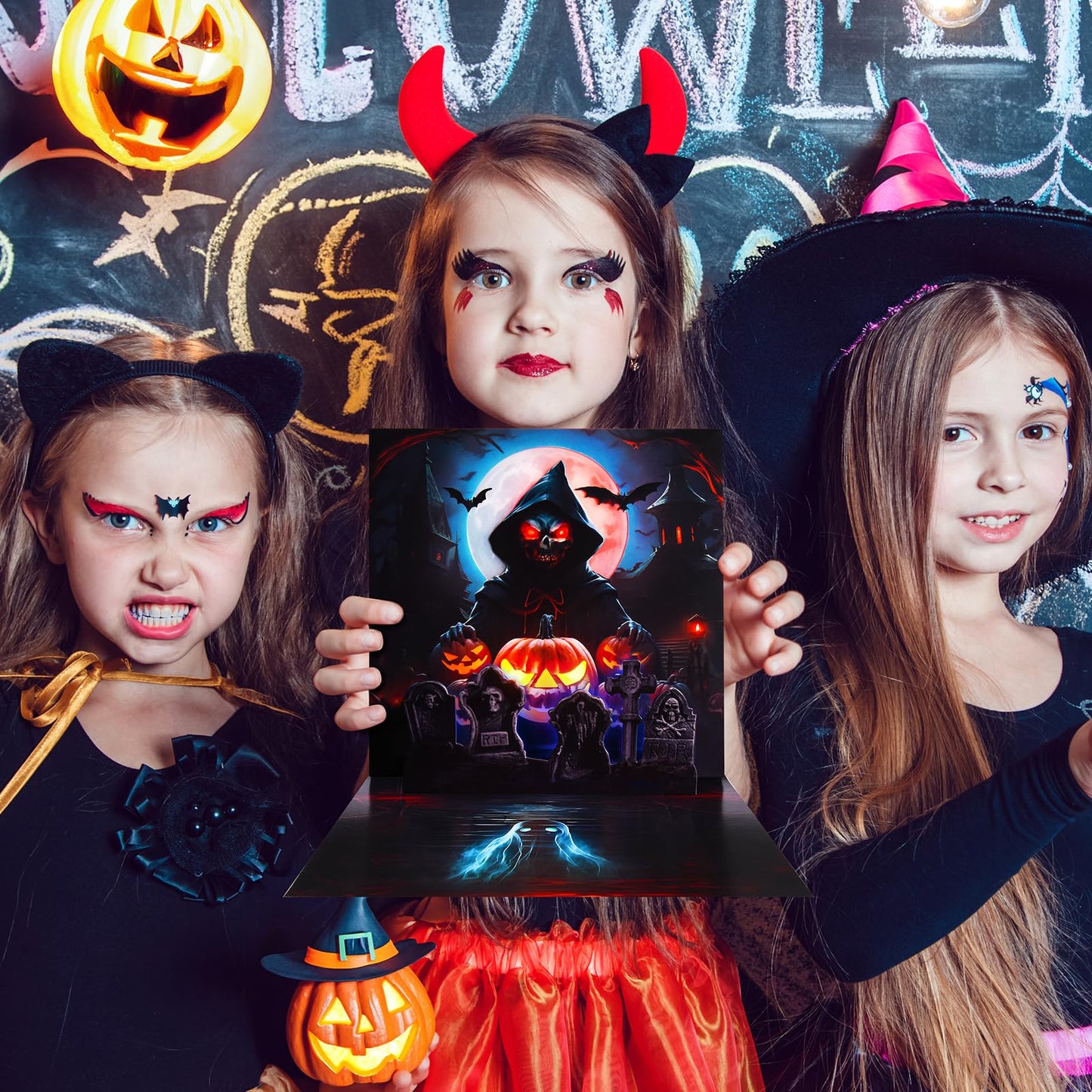 VIVIKEN Halloween Cards, Pop Up Lights Up Halloween Cards with Horror Sound