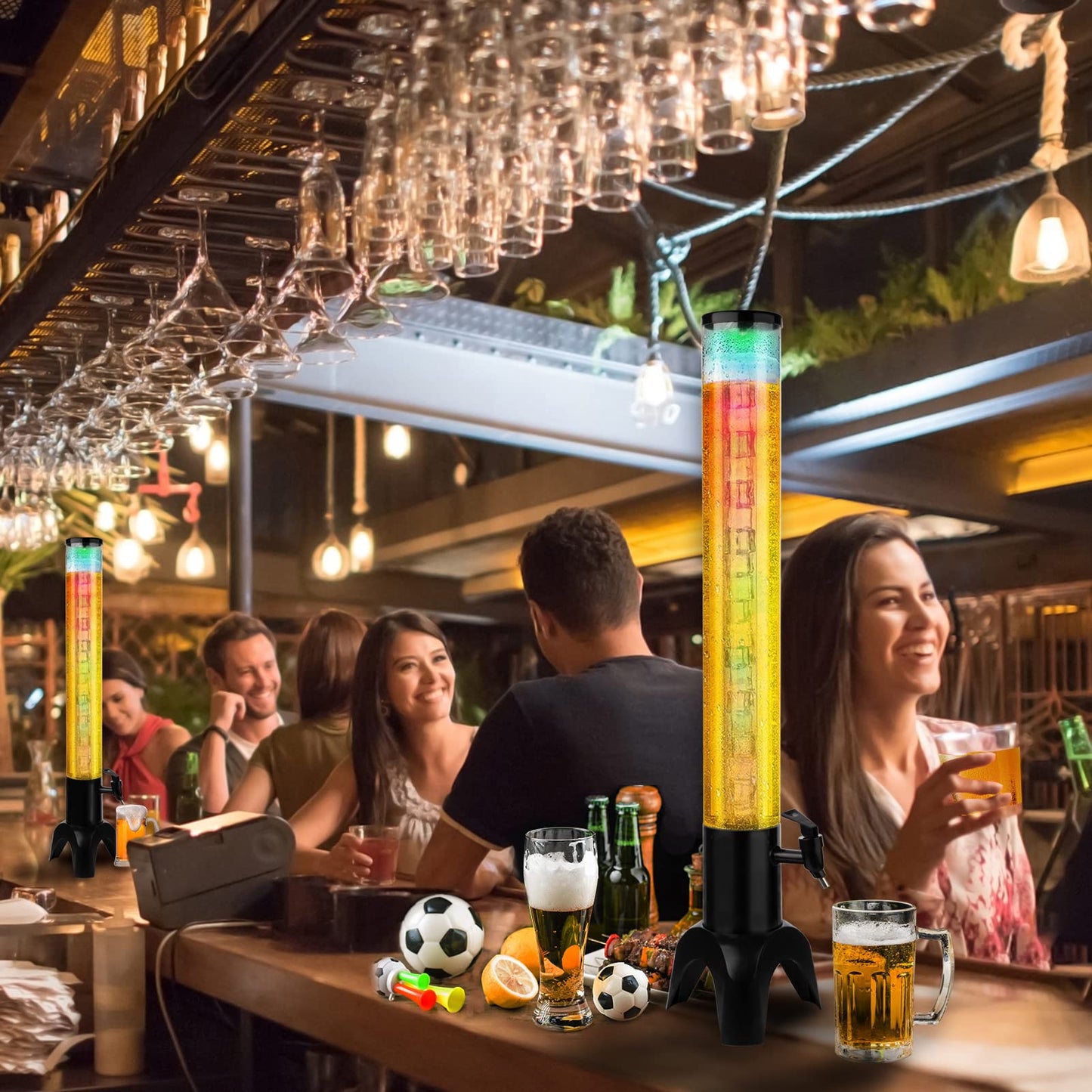 Beer Giraffe Dispenser, 100oz/3.2 qt Mimosa Tower Dispensers with Ice Tube and LED Light, 3L Tabletop Drink Tower Dispenser for Beer, Margarita, Liquor, Beverage